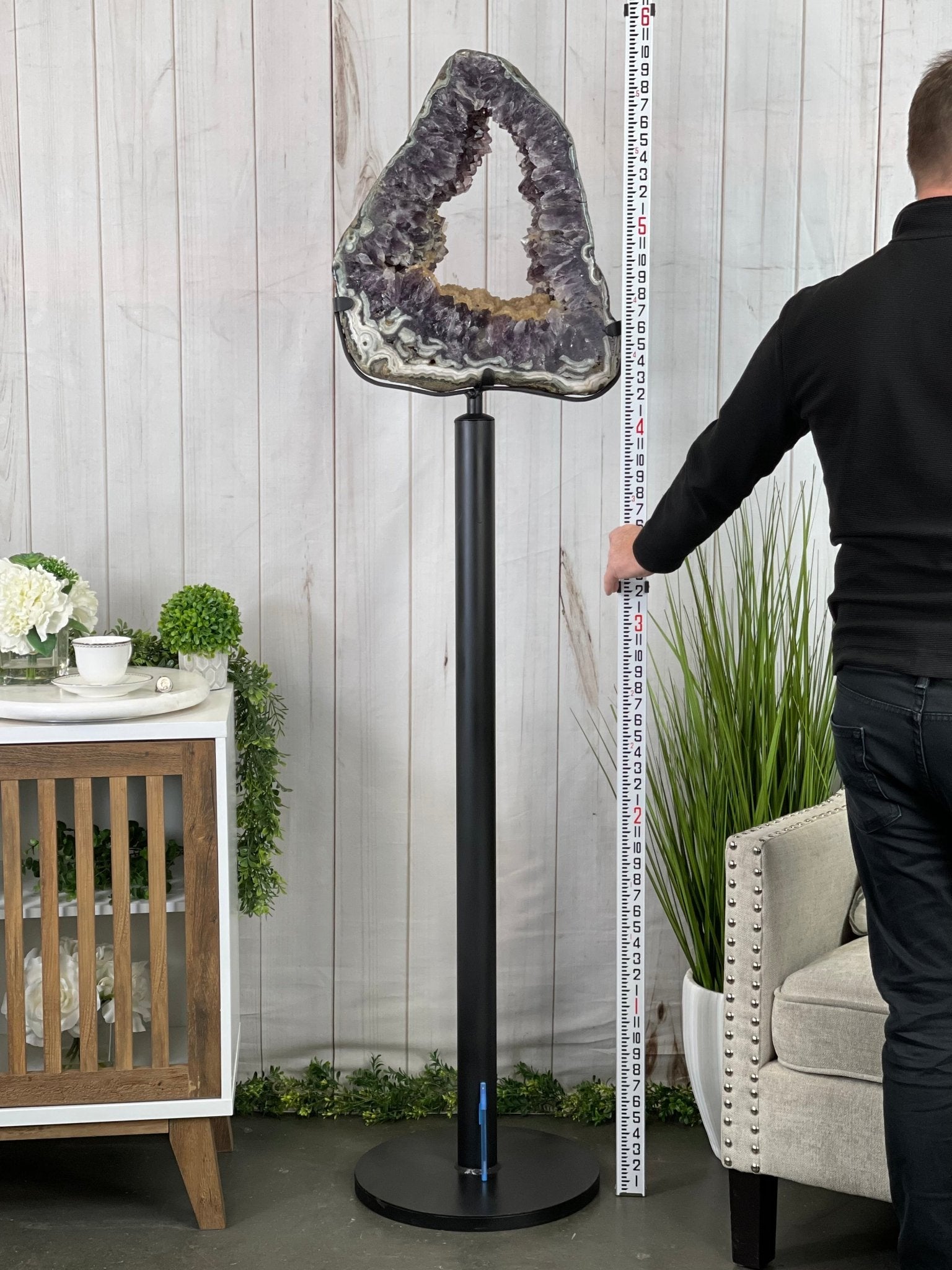 Extra Quality Brazilian Amethyst Crystal Portal on a Tall Rotating Stand, 81.6 lbs & 70" tall Model #5604-0104 by Brazil Gems - Brazil GemsBrazil GemsExtra Quality Brazilian Amethyst Crystal Portal on a Tall Rotating Stand, 81.6 lbs & 70" tall Model #5604-0104 by Brazil GemsPortals on Rotating Bases5604-0104
