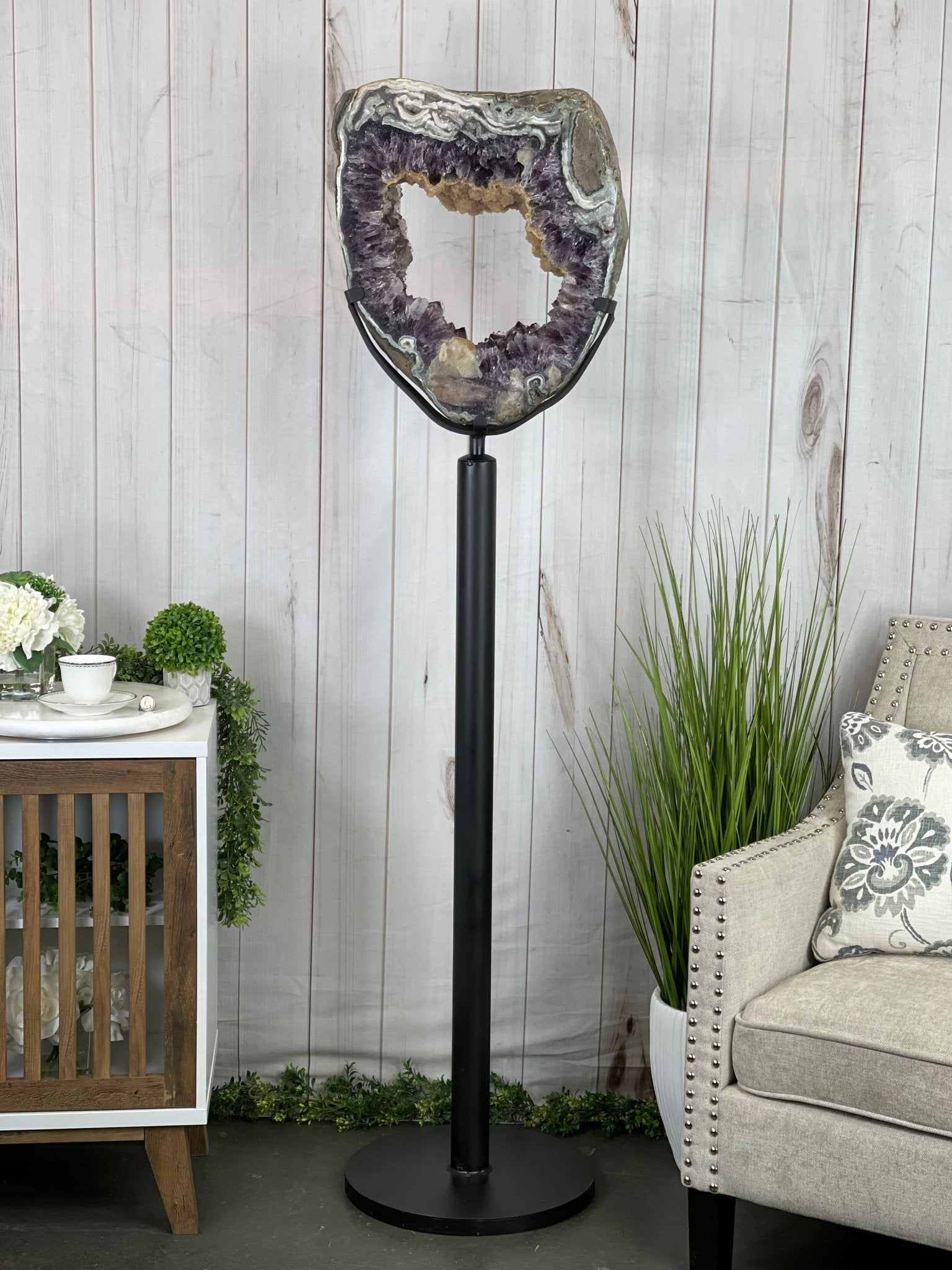 Extra Quality Brazilian Amethyst Crystal Portal on a Tall Rotating Stand, 92.6 lbs & 70.75" tall Model #5604-0105 by Brazil Gems - Brazil GemsBrazil GemsExtra Quality Brazilian Amethyst Crystal Portal on a Tall Rotating Stand, 92.6 lbs & 70.75" tall Model #5604-0105 by Brazil GemsPortals on Rotating Bases5604-0105