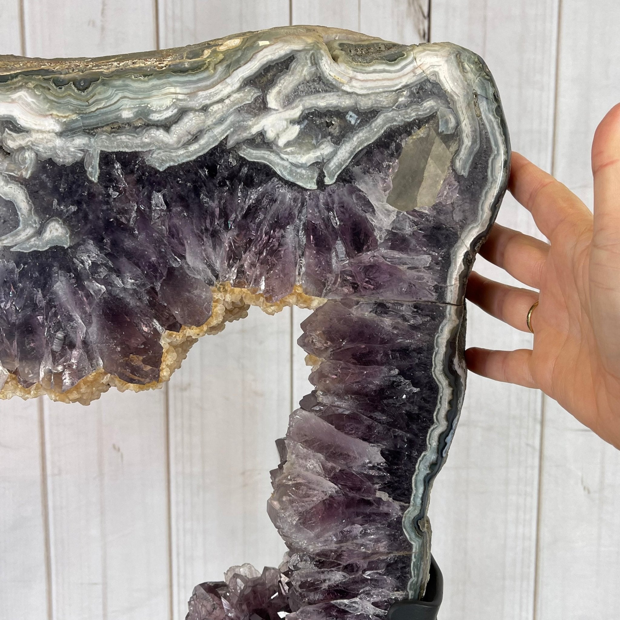 Extra Quality Brazilian Amethyst Crystal Portal on a Tall Rotating Stand, 92.6 lbs & 70.75" tall Model #5604-0105 by Brazil Gems - Brazil GemsBrazil GemsExtra Quality Brazilian Amethyst Crystal Portal on a Tall Rotating Stand, 92.6 lbs & 70.75" tall Model #5604-0105 by Brazil GemsPortals on Rotating Bases5604-0105