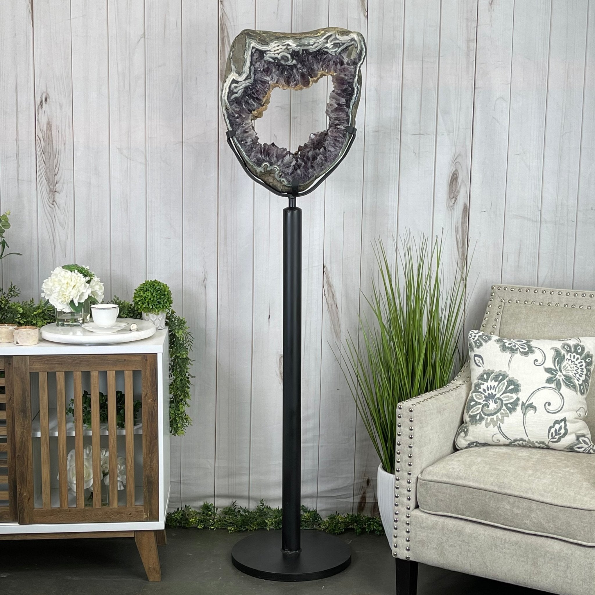 Extra Quality Brazilian Amethyst Crystal Portal on a Tall Rotating Stand, 92.6 lbs & 70.75" tall Model #5604-0105 by Brazil Gems - Brazil GemsBrazil GemsExtra Quality Brazilian Amethyst Crystal Portal on a Tall Rotating Stand, 92.6 lbs & 70.75" tall Model #5604-0105 by Brazil GemsPortals on Rotating Bases5604-0105