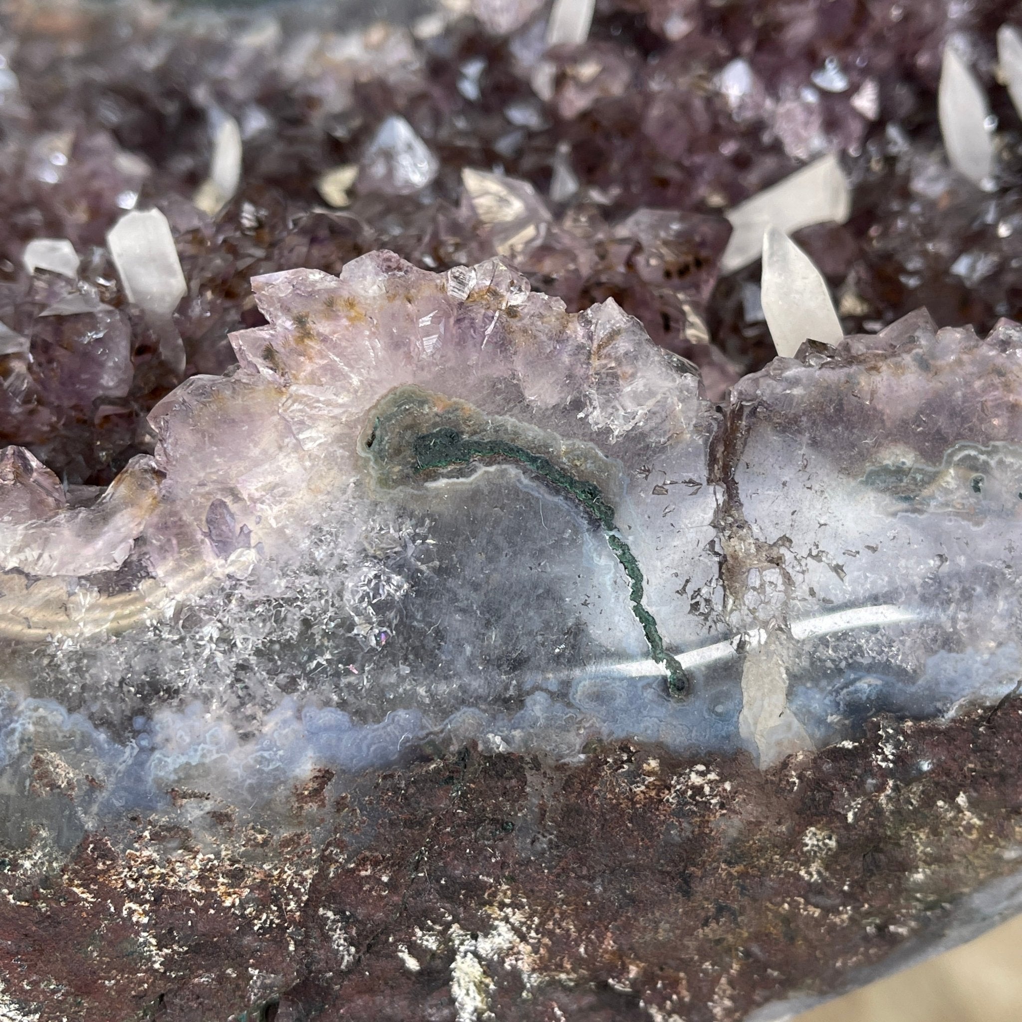 Extra Quality Brazilian Amethyst Geode Coffee Table, 84.1 lbs & 15.5" tall #1385-0079 by Brazil Gems - Brazil GemsBrazil GemsExtra Quality Brazilian Amethyst Geode Coffee Table, 84.1 lbs & 15.5" tall #1385-0079 by Brazil GemsTables: Coffee1385-0079