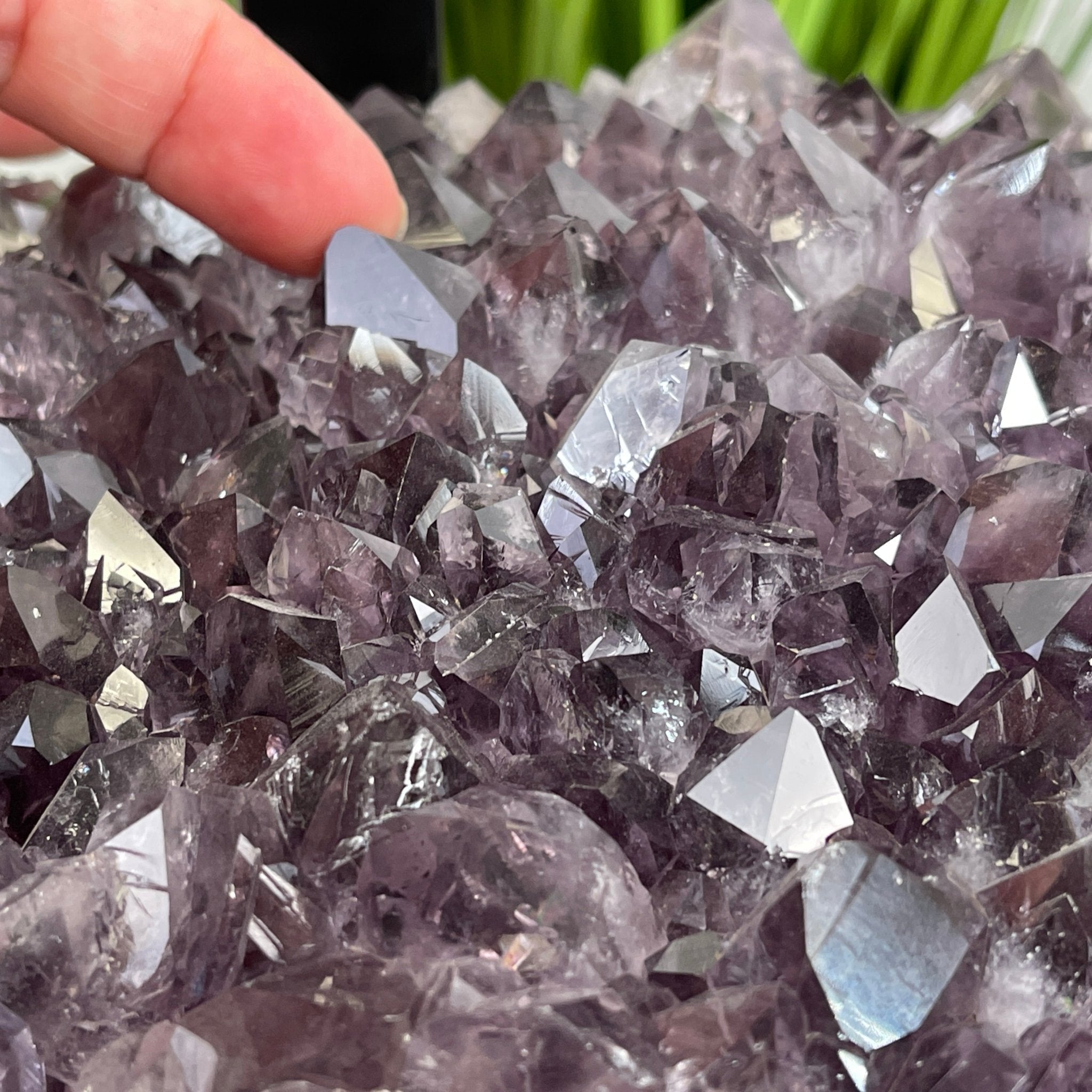 Extra Quality Brazilian Amethyst Geode Side Table, 45.2 lbs, 23.75" tall on a metal base #1384-0019 by Brazil Gems - Brazil GemsBrazil GemsExtra Quality Brazilian Amethyst Geode Side Table, 45.2 lbs, 23.75" tall on a metal base #1384-0019 by Brazil GemsTables: Side1384-0019