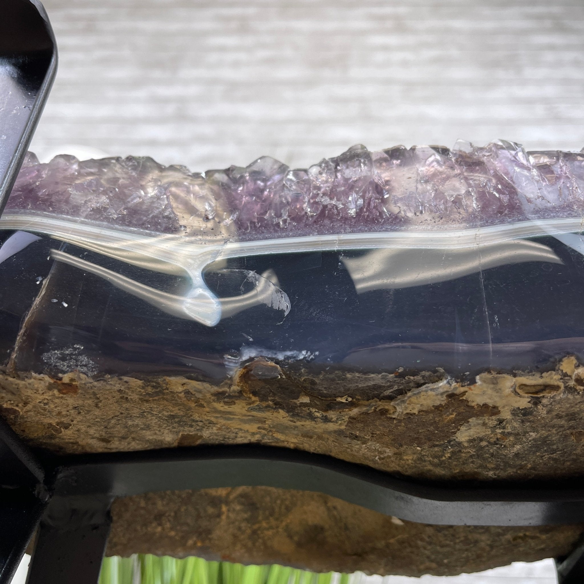 Extra Quality Brazilian Amethyst Geode Side Table, 45.2 lbs, 23.75" tall on a metal base #1384-0019 by Brazil Gems - Brazil GemsBrazil GemsExtra Quality Brazilian Amethyst Geode Side Table, 45.2 lbs, 23.75" tall on a metal base #1384-0019 by Brazil GemsTables: Side1384-0019