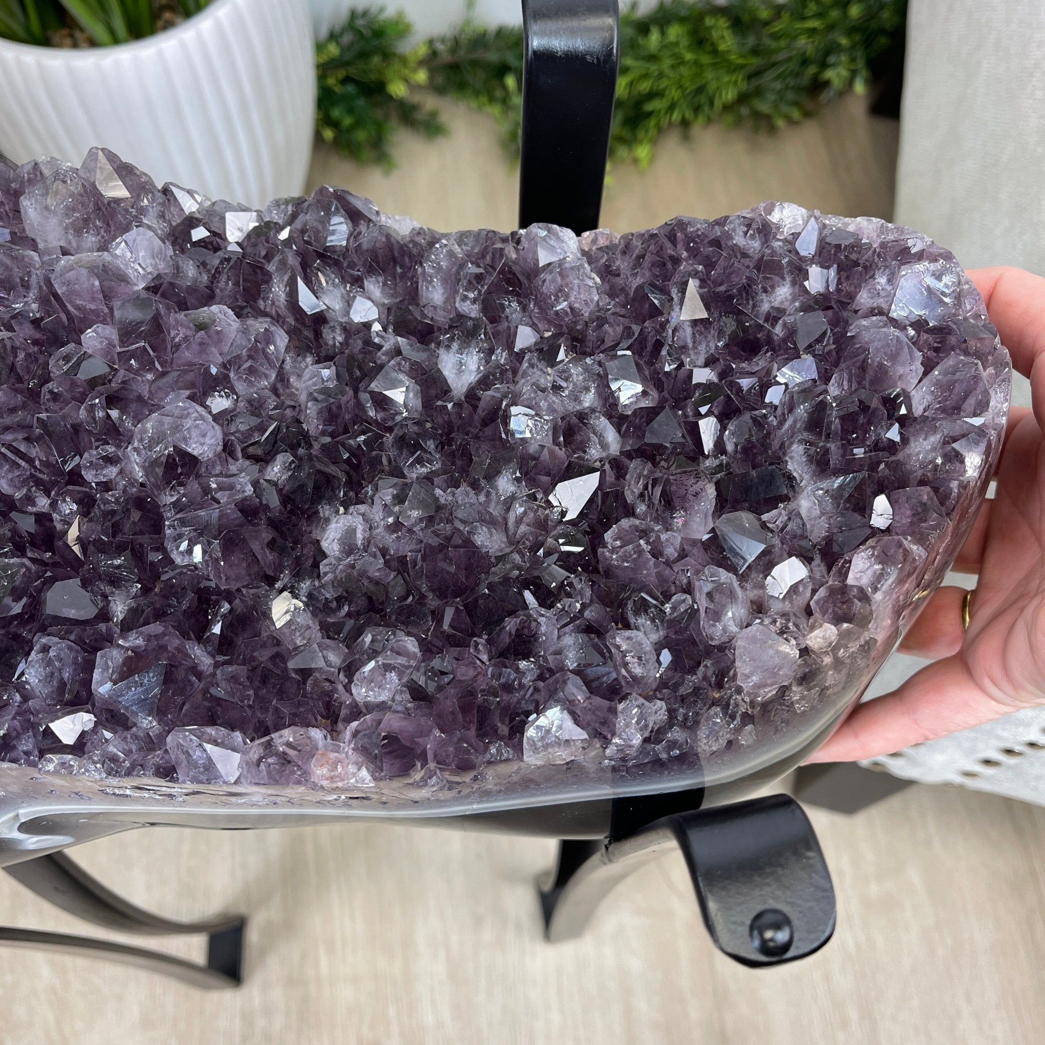 Extra Quality Brazilian Amethyst Geode Side Table, 45.2 lbs, 23.75" tall on a metal base #1384-0019 by Brazil Gems - Brazil GemsBrazil GemsExtra Quality Brazilian Amethyst Geode Side Table, 45.2 lbs, 23.75" tall on a metal base #1384-0019 by Brazil GemsTables: Side1384-0019