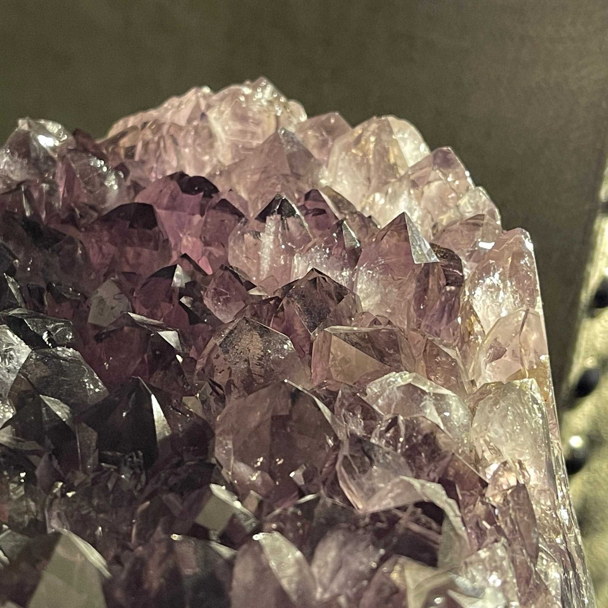 Extra Quality Brazilian Amethyst Geode Side Table, 45.2 lbs, 23.75" tall on a metal base #1384-0019 by Brazil Gems - Brazil GemsBrazil GemsExtra Quality Brazilian Amethyst Geode Side Table, 45.2 lbs, 23.75" tall on a metal base #1384-0019 by Brazil GemsTables: Side1384-0019