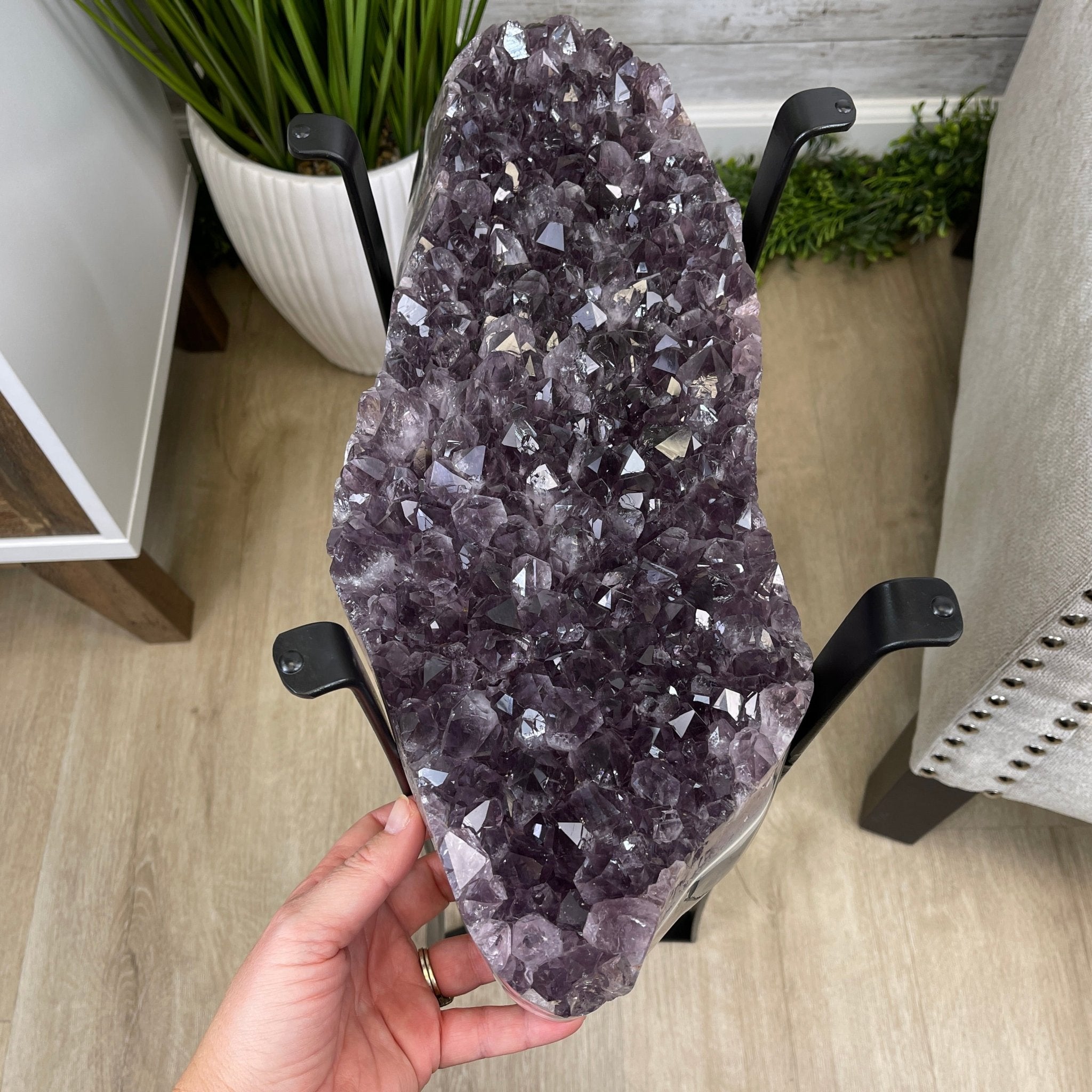 Extra Quality Brazilian Amethyst Geode Side Table, 45.2 lbs, 23.75" tall on a metal base #1384-0019 by Brazil Gems - Brazil GemsBrazil GemsExtra Quality Brazilian Amethyst Geode Side Table, 45.2 lbs, 23.75" tall on a metal base #1384-0019 by Brazil GemsTables: Side1384-0019