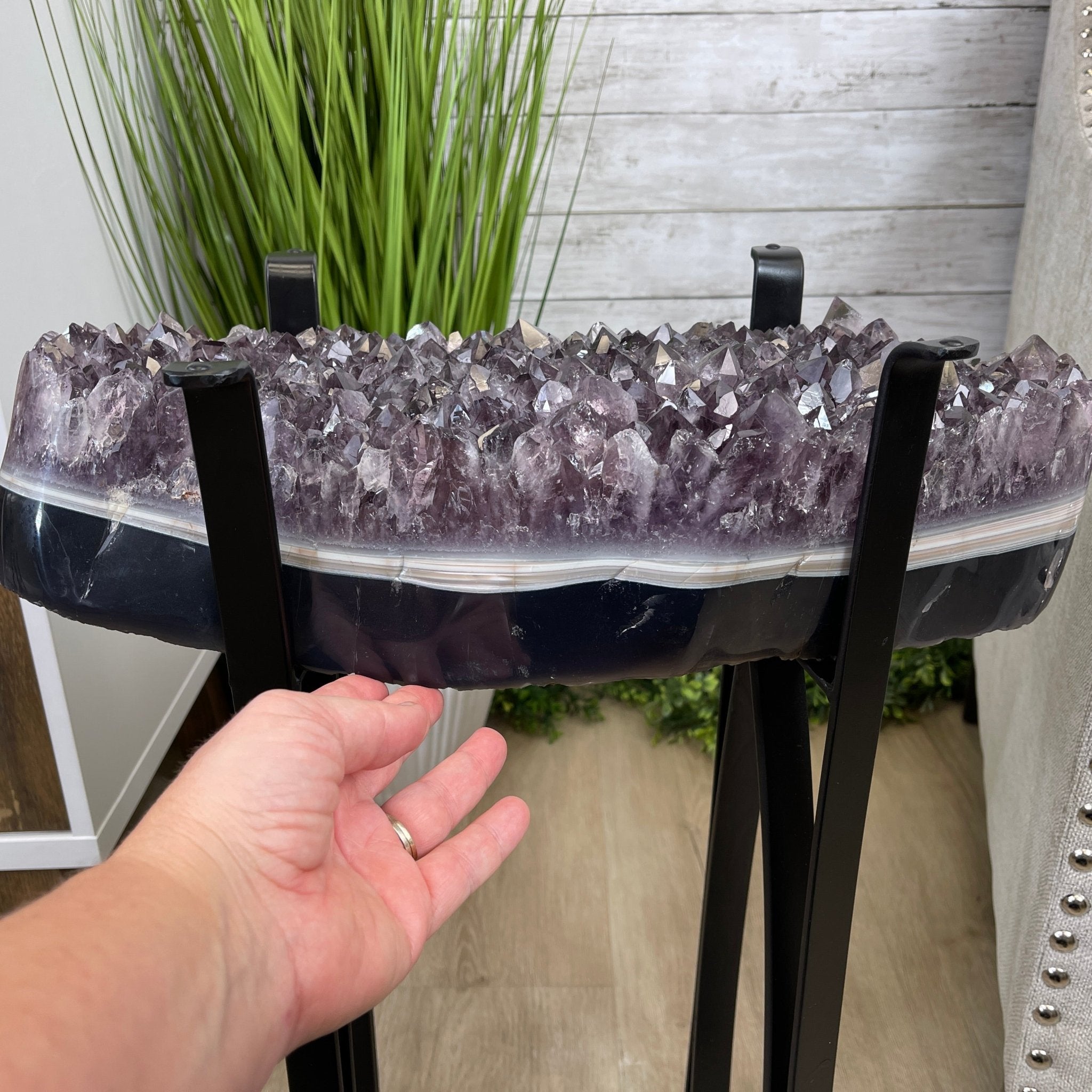 Extra Quality Brazilian Amethyst Geode Side Table, 45.2 lbs, 23.75" tall on a metal base #1384-0019 by Brazil Gems - Brazil GemsBrazil GemsExtra Quality Brazilian Amethyst Geode Side Table, 45.2 lbs, 23.75" tall on a metal base #1384-0019 by Brazil GemsTables: Side1384-0019
