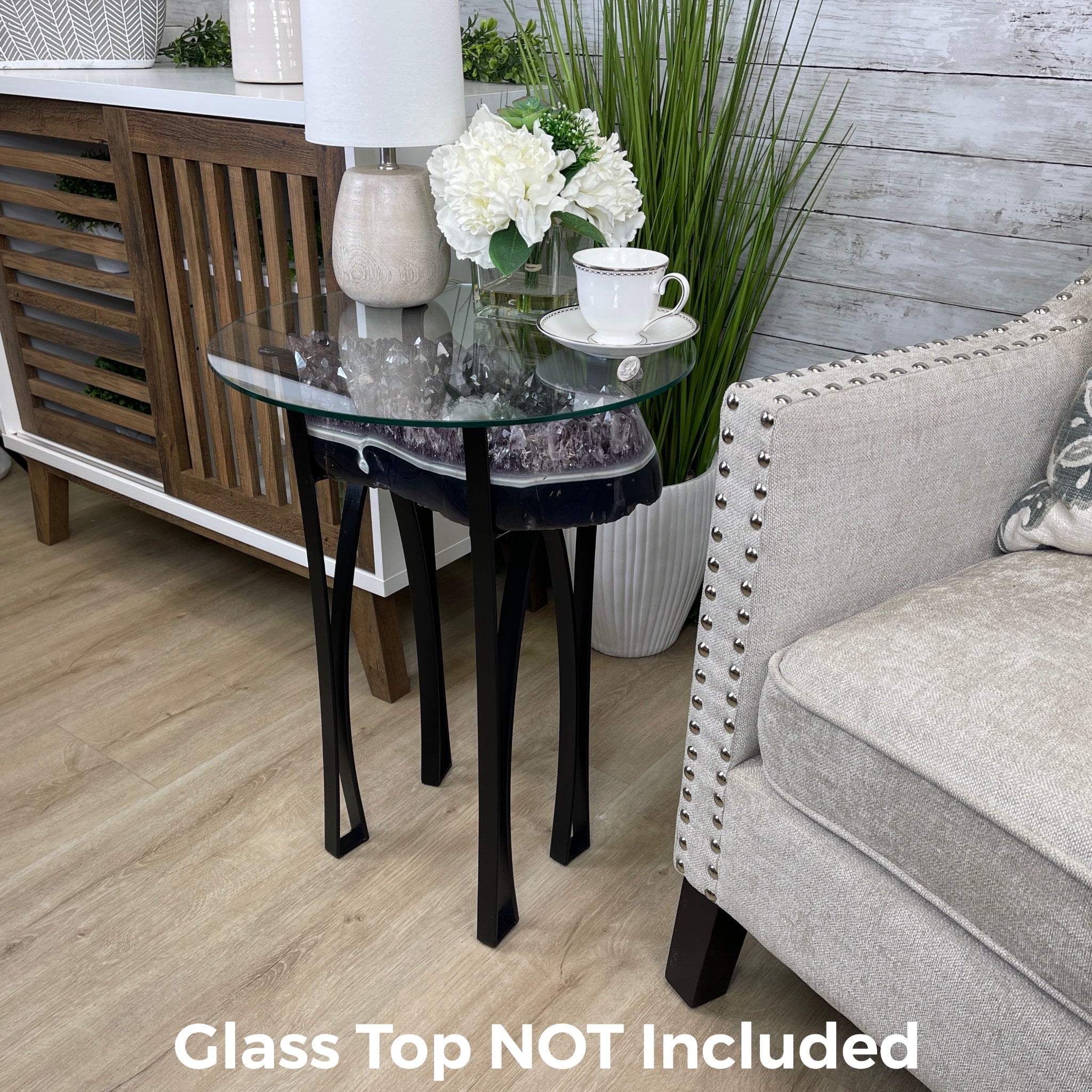 Extra Quality Brazilian Amethyst Geode Side Table, 45.2 lbs, 23.75" tall on a metal base #1384-0019 by Brazil Gems - Brazil GemsBrazil GemsExtra Quality Brazilian Amethyst Geode Side Table, 45.2 lbs, 23.75" tall on a metal base #1384-0019 by Brazil GemsTables: Side1384-0019