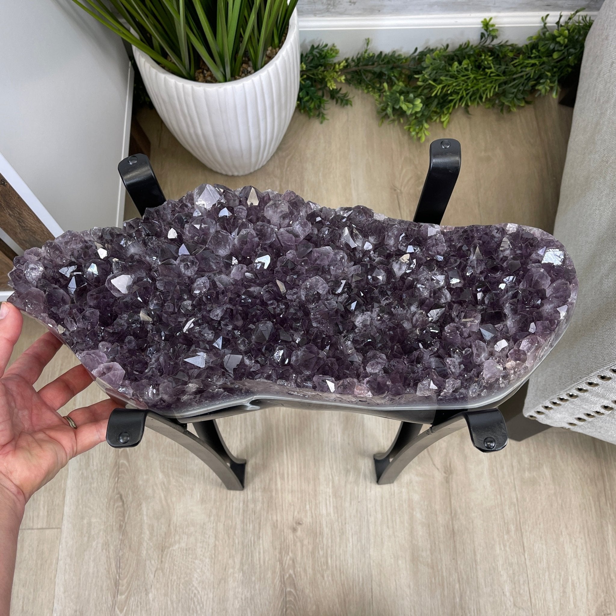Extra Quality Brazilian Amethyst Geode Side Table, 45.2 lbs, 23.75" tall on a metal base #1384-0019 by Brazil Gems - Brazil GemsBrazil GemsExtra Quality Brazilian Amethyst Geode Side Table, 45.2 lbs, 23.75" tall on a metal base #1384-0019 by Brazil GemsTables: Side1384-0019