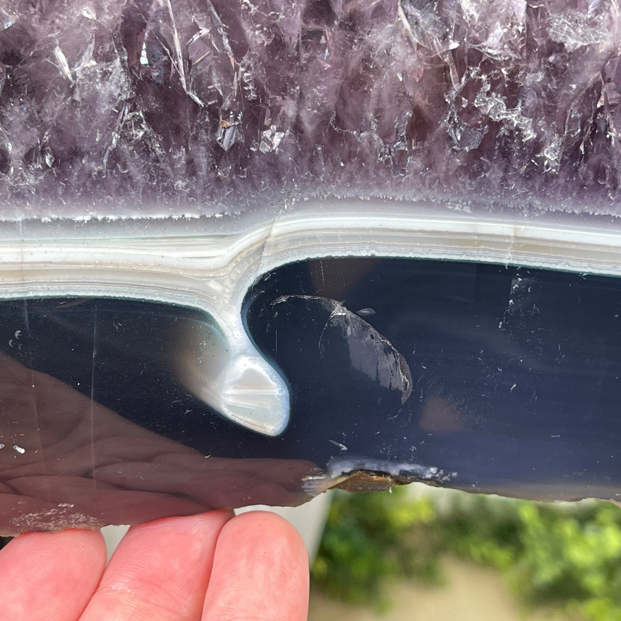 Extra Quality Brazilian Amethyst Geode Side Table, 45.2 lbs, 23.75" tall on a metal base #1384-0019 by Brazil Gems - Brazil GemsBrazil GemsExtra Quality Brazilian Amethyst Geode Side Table, 45.2 lbs, 23.75" tall on a metal base #1384-0019 by Brazil GemsTables: Side1384-0019