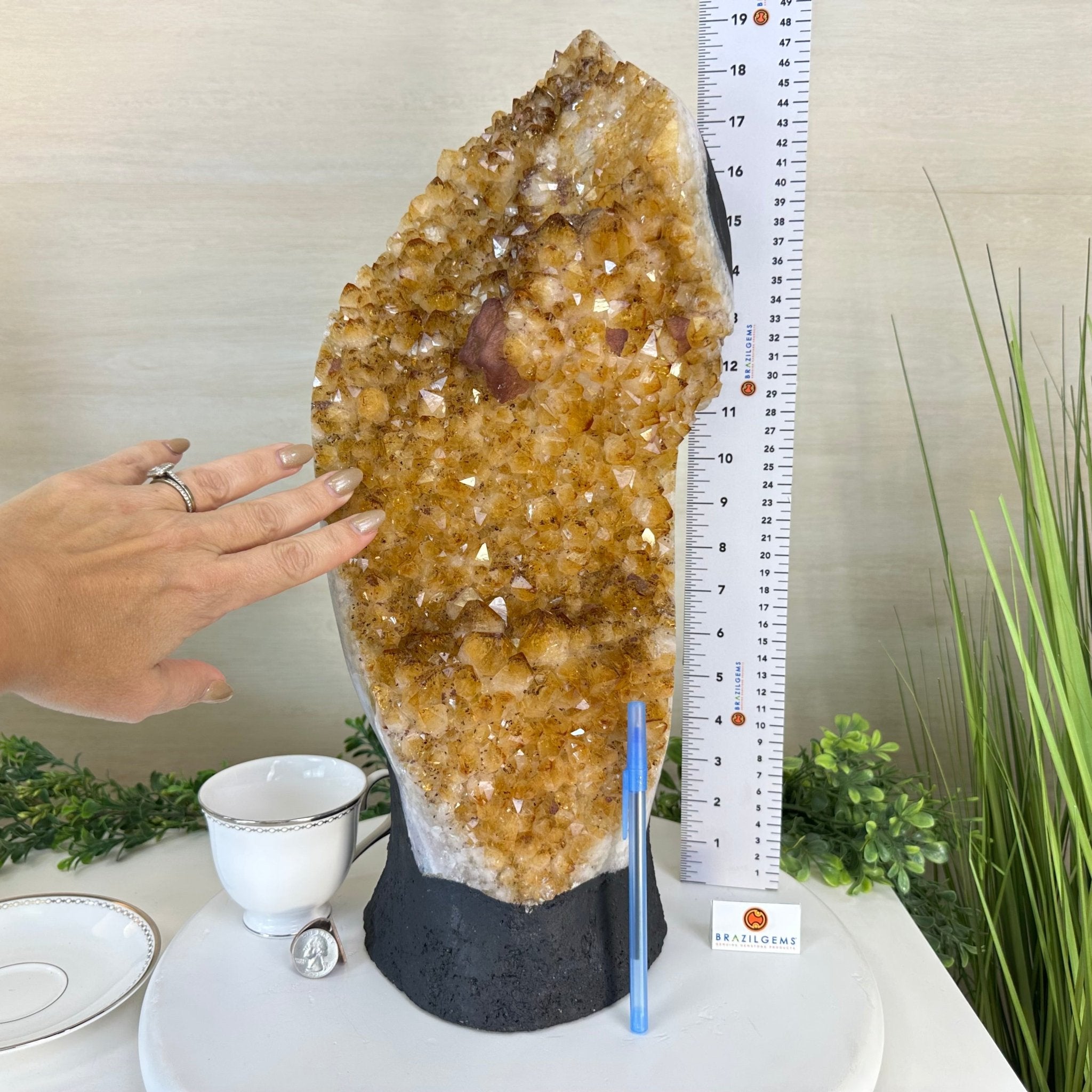 Extra Quality Citrine Cluster on Cement Base, 32.5 lbs and 18.9" Tall 5615 - 0073 - Brazil GemsBrazil GemsExtra Quality Citrine Cluster on Cement Base, 32.5 lbs and 18.9" Tall 5615 - 0073Clusters on Cement Bases5615 - 0073
