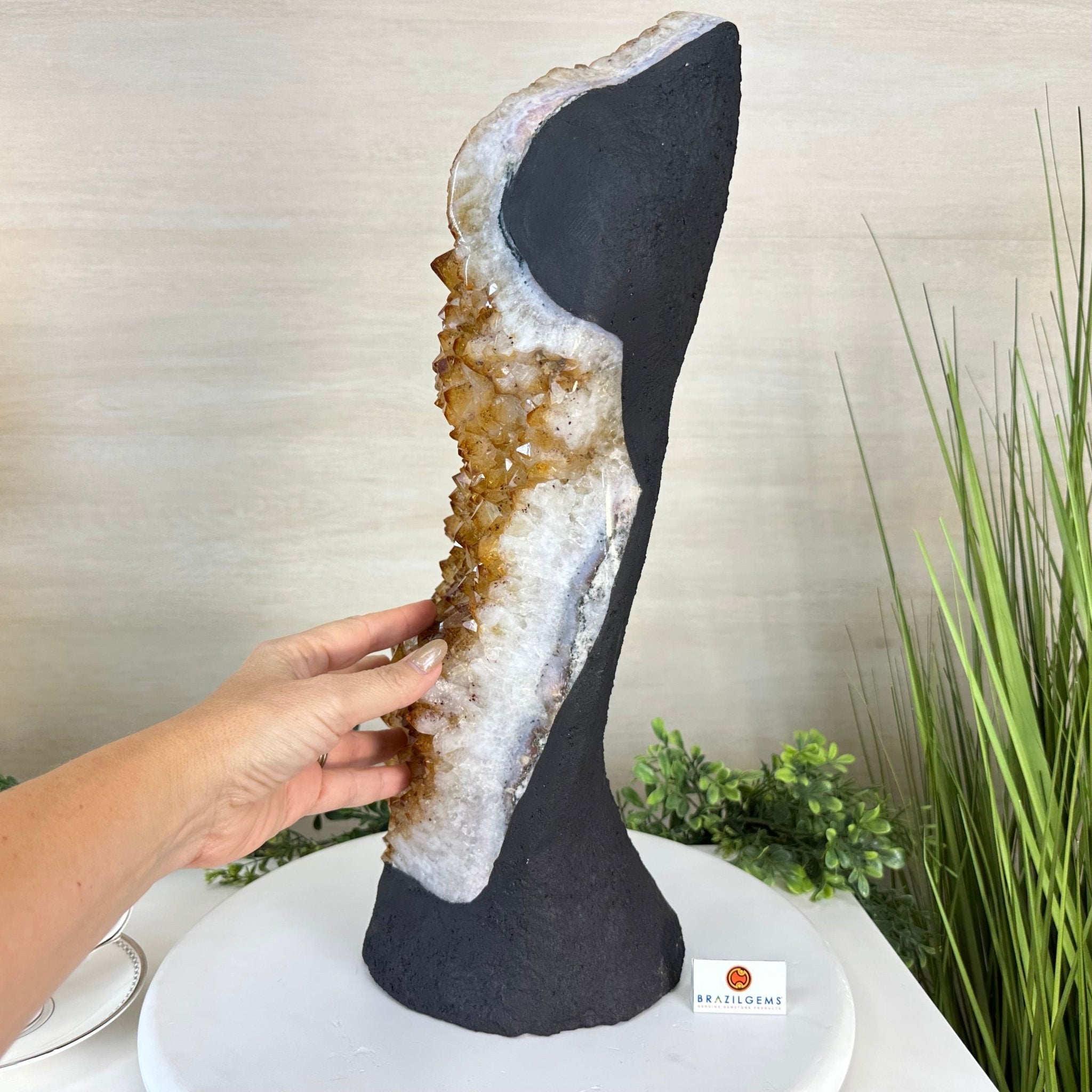 Extra Quality Citrine Cluster on Cement Base, 32.5 lbs and 18.9" Tall 5615 - 0073 - Brazil GemsBrazil GemsExtra Quality Citrine Cluster on Cement Base, 32.5 lbs and 18.9" Tall 5615 - 0073Clusters on Cement Bases5615 - 0073