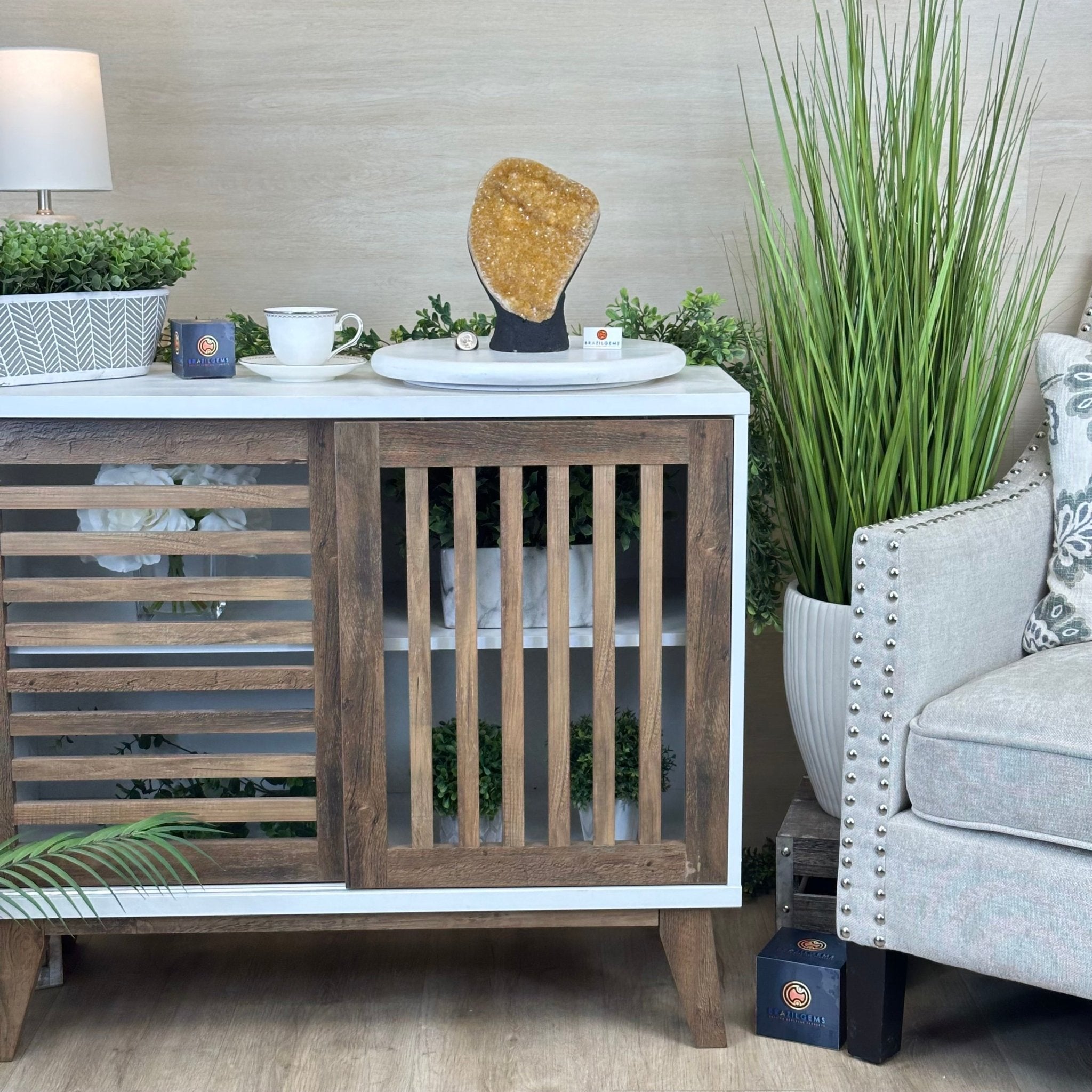 Extra Quality Citrine Cluster on Cement Base, 6.1 lbs and 8.8" Tall 5615 - 0054 - Brazil GemsBrazil GemsExtra Quality Citrine Cluster on Cement Base, 6.1 lbs and 8.8" Tall 5615 - 0054Clusters on Cement Bases5615 - 0054