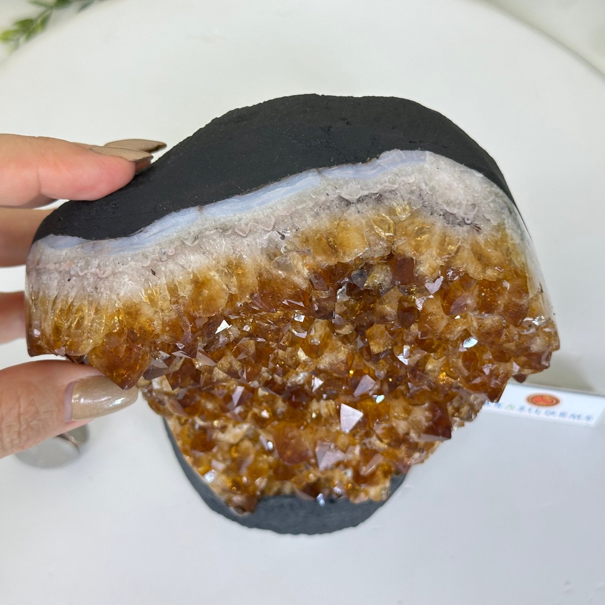 Extra Quality Citrine Cluster on Cement Base, 7.9 lbs and 7.3" Tall 5615 - 0059 - Brazil GemsBrazil GemsExtra Quality Citrine Cluster on Cement Base, 7.9 lbs and 7.3" Tall 5615 - 0059Clusters on Cement Bases5615 - 0059