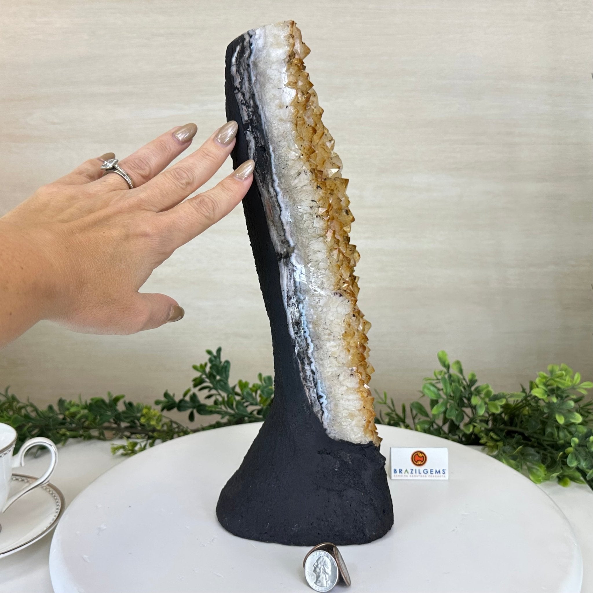 Extra Quality Citrine Cluster on Cement Base, 8.4 lbs and 13.4" Tall 5615 - 0060 - Brazil GemsBrazil GemsExtra Quality Citrine Cluster on Cement Base, 8.4 lbs and 13.4" Tall 5615 - 0060Clusters on Cement Bases5615 - 0060