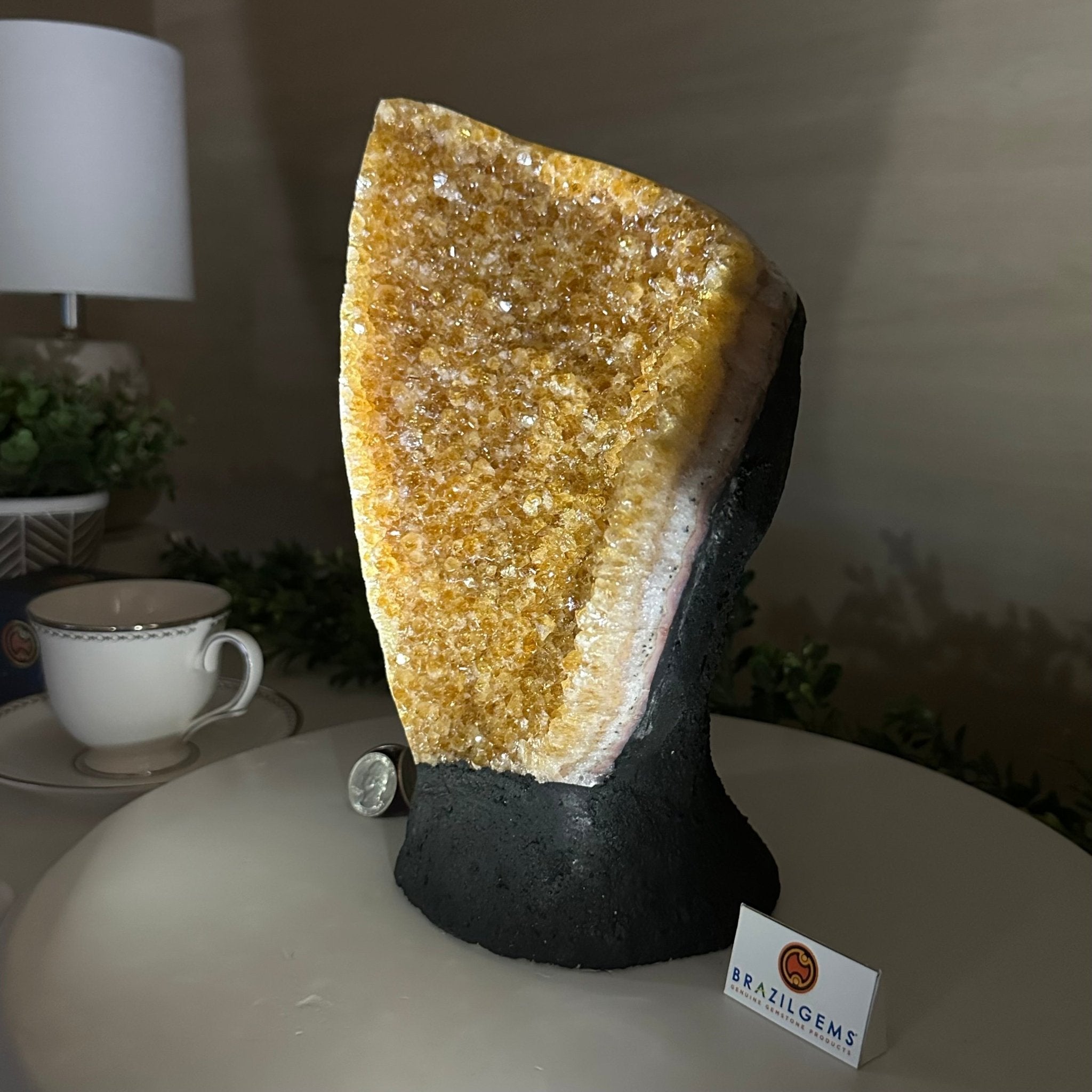 Extra Quality Citrine Cluster on Cement Base, 8.6 lbs and 10" Tall 5615 - 0061 - Brazil GemsBrazil GemsExtra Quality Citrine Cluster on Cement Base, 8.6 lbs and 10" Tall 5615 - 0061Clusters on Cement Bases5615 - 0061