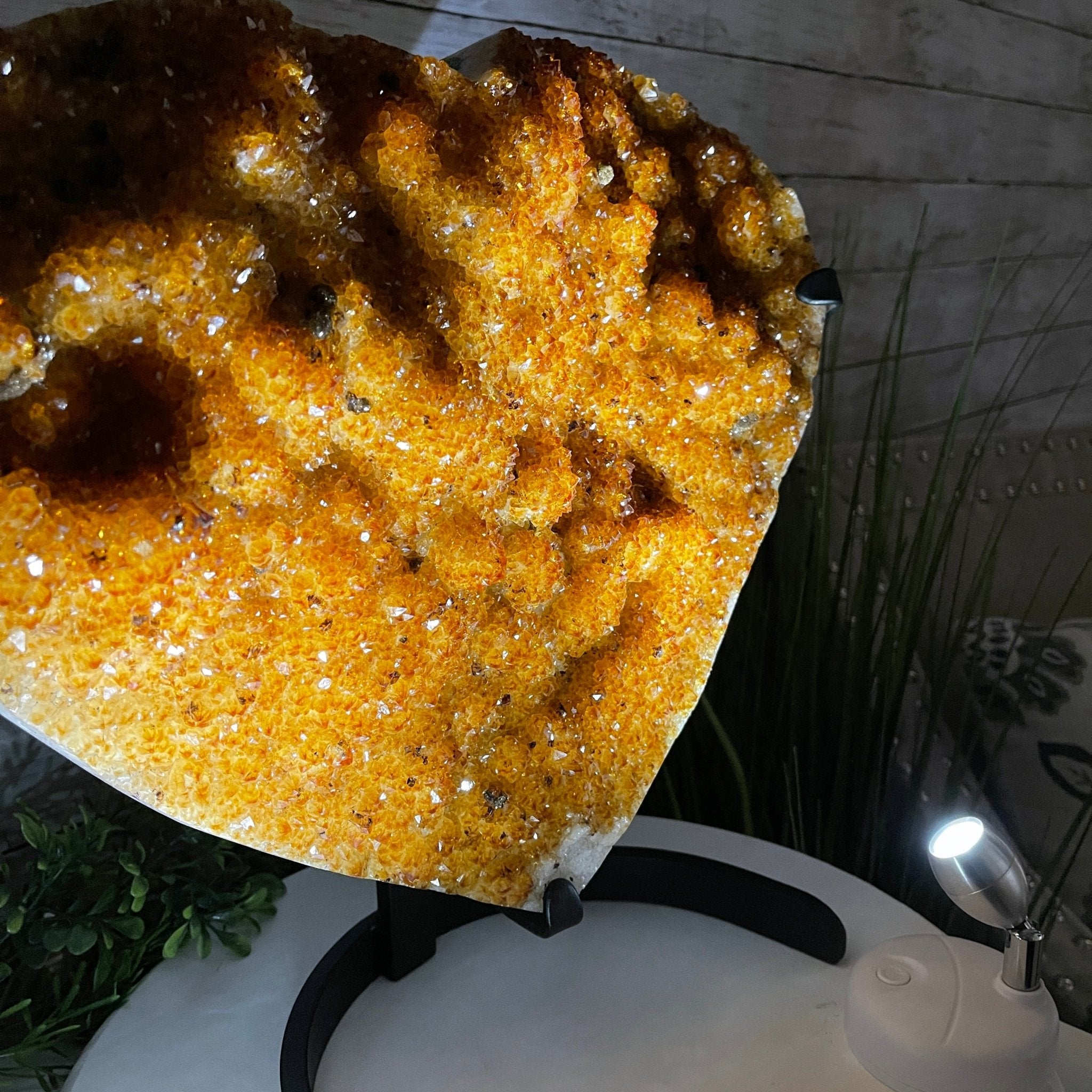 Extra Quality Citrine Heart Geode, metal stand, 33.1 lbs & 14.5" Tall Model #5465-0005 by Brazil Gems - Brazil GemsBrazil GemsExtra Quality Citrine Heart Geode, metal stand, 33.1 lbs & 14.5" Tall Model #5465-0005 by Brazil GemsHearts5465-0005