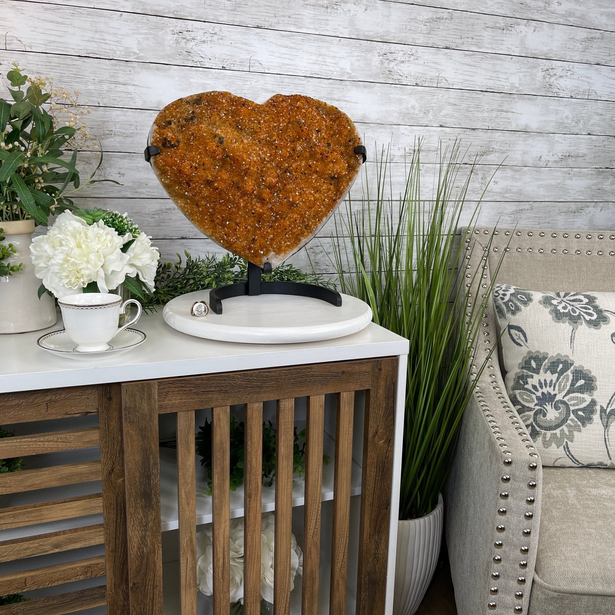 Extra Quality Citrine Heart Geode, metal stand, 33.1 lbs & 14.5" Tall Model #5465-0005 by Brazil Gems - Brazil GemsBrazil GemsExtra Quality Citrine Heart Geode, metal stand, 33.1 lbs & 14.5" Tall Model #5465-0005 by Brazil GemsHearts5465-0005