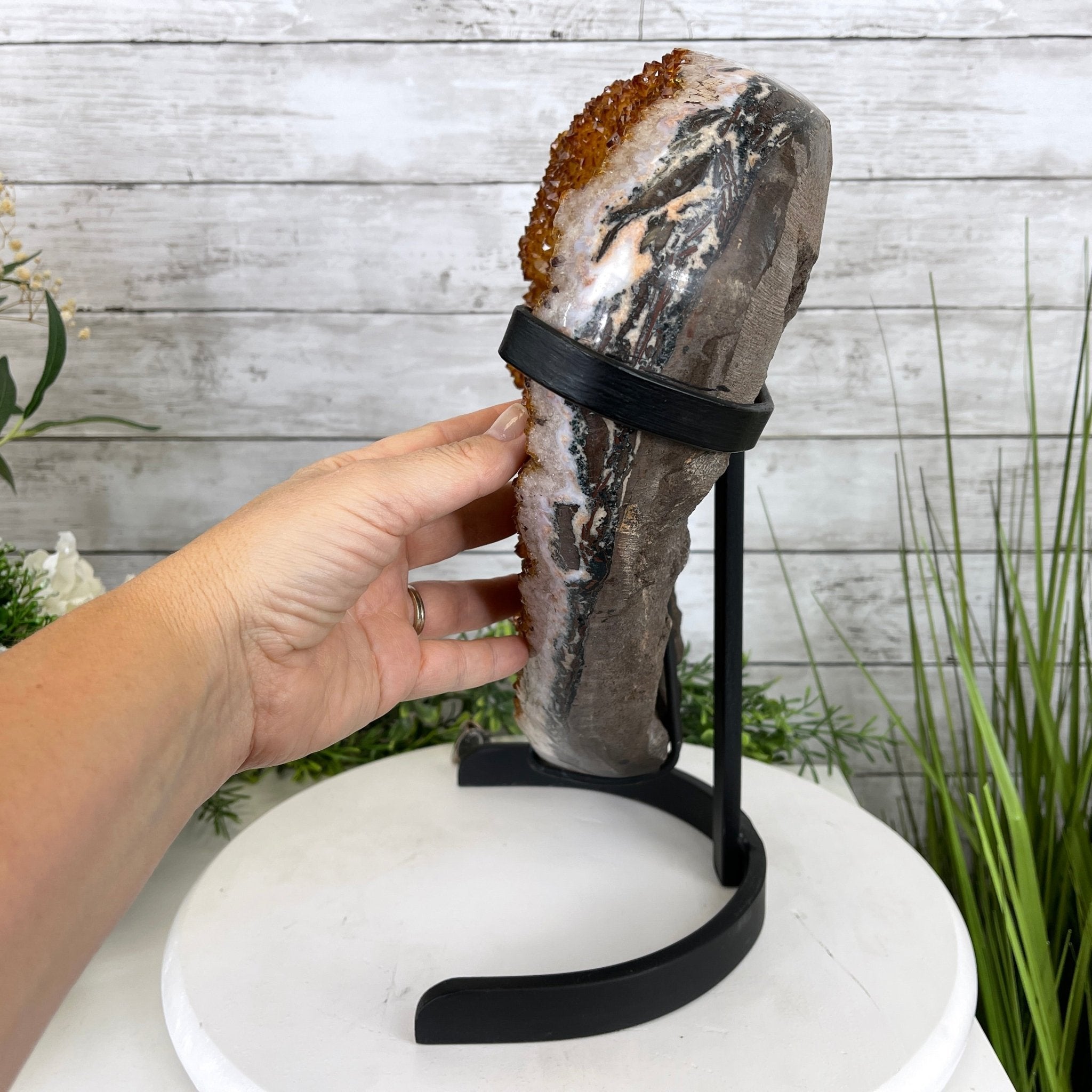 Extra Quality Citrine Heart Geode, metal stand, 33.1 lbs & 14.5" Tall Model #5465-0005 by Brazil Gems - Brazil GemsBrazil GemsExtra Quality Citrine Heart Geode, metal stand, 33.1 lbs & 14.5" Tall Model #5465-0005 by Brazil GemsHearts5465-0005