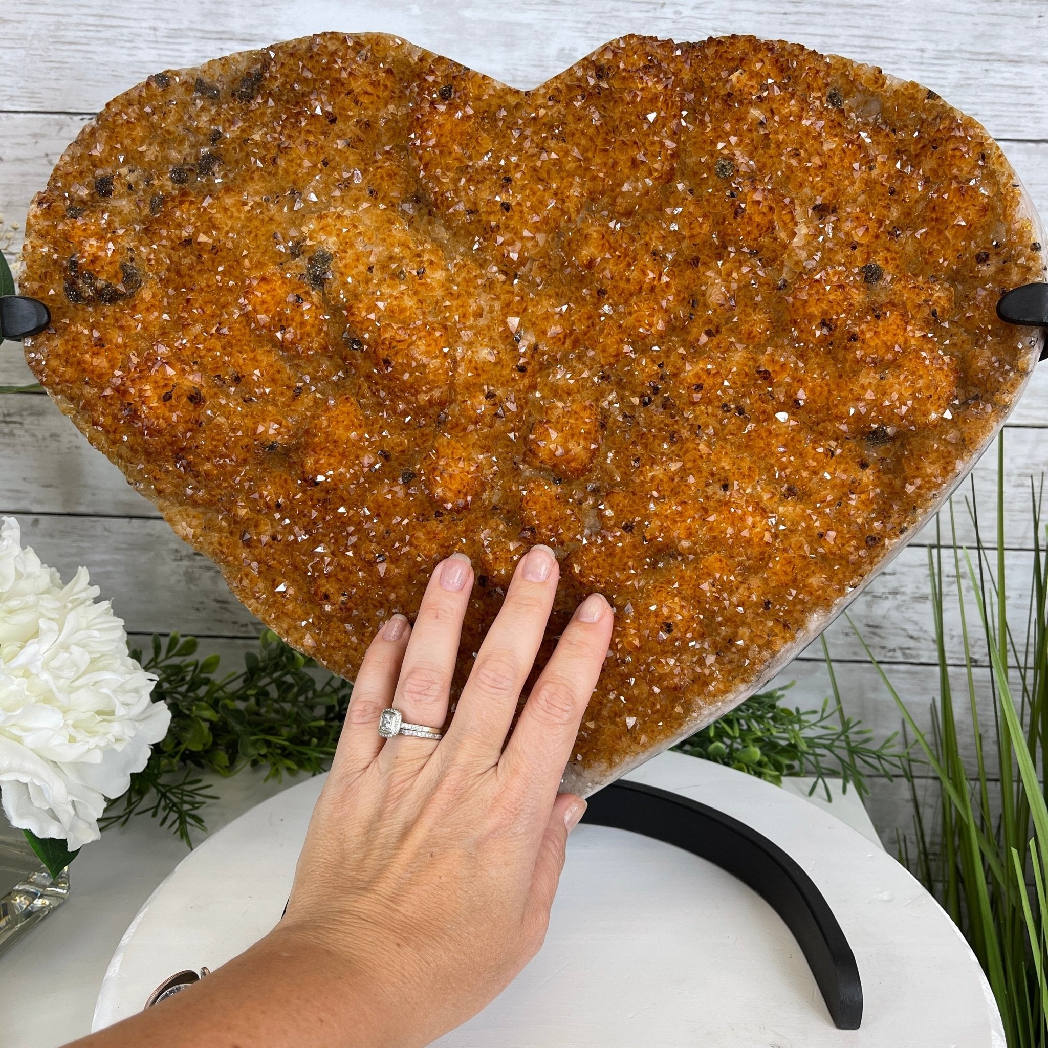 Extra Quality Citrine Heart Geode, metal stand, 33.1 lbs & 14.5" Tall Model #5465-0005 by Brazil Gems - Brazil GemsBrazil GemsExtra Quality Citrine Heart Geode, metal stand, 33.1 lbs & 14.5" Tall Model #5465-0005 by Brazil GemsHearts5465-0005