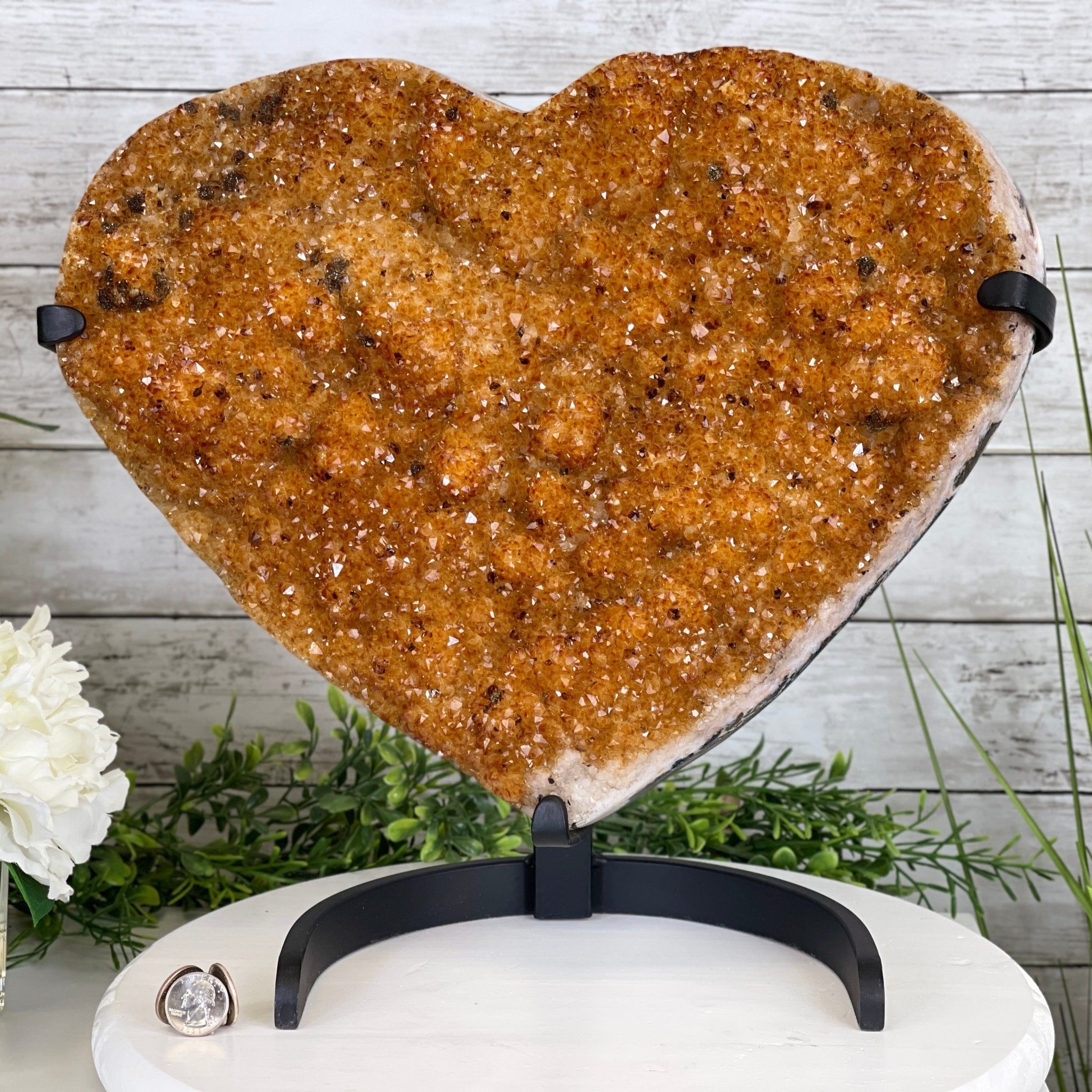 Extra Quality Citrine Heart Geode, metal stand, 33.1 lbs & 14.5" Tall Model #5465-0005 by Brazil Gems - Brazil GemsBrazil GemsExtra Quality Citrine Heart Geode, metal stand, 33.1 lbs & 14.5" Tall Model #5465-0005 by Brazil GemsHearts5465-0005