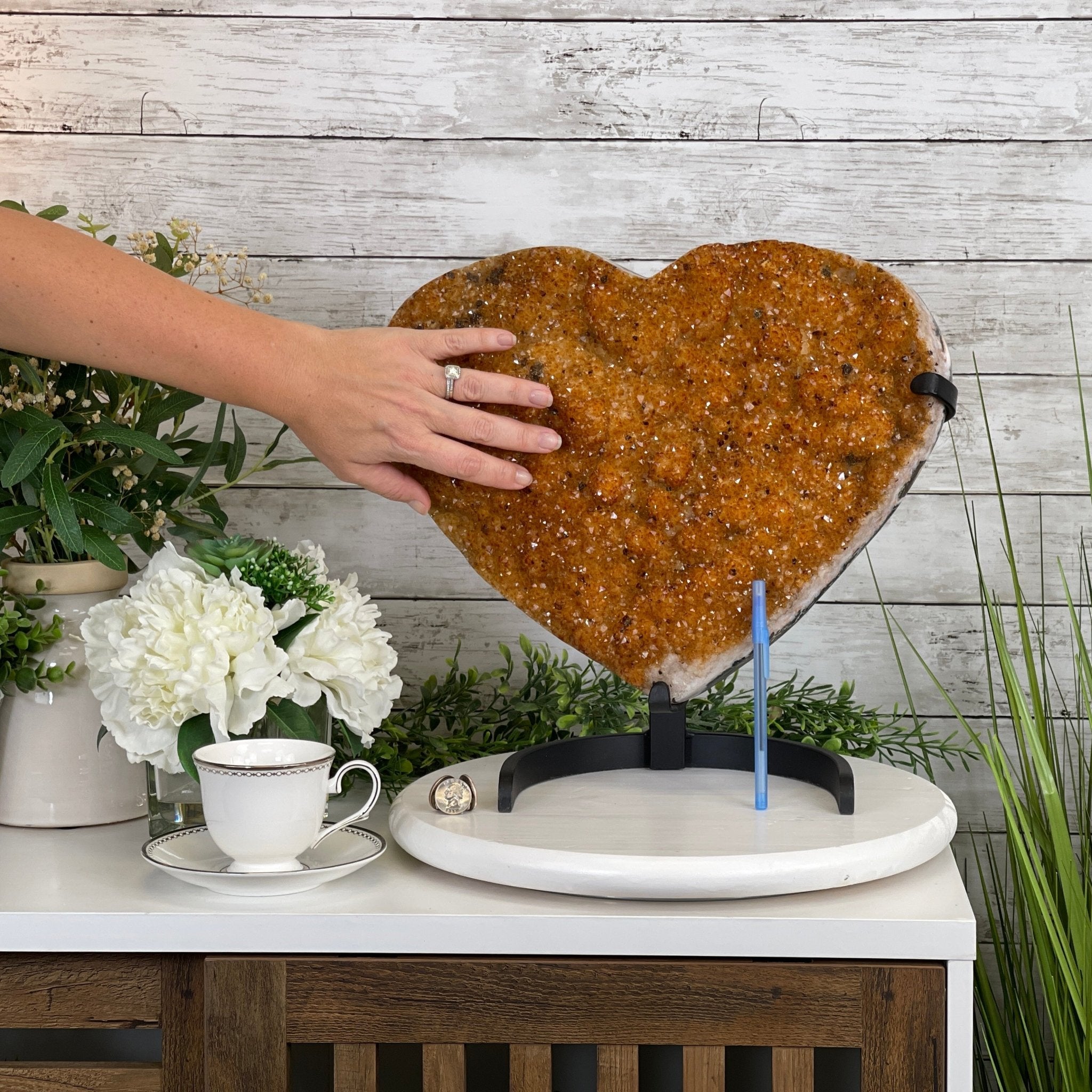 Extra Quality Citrine Heart Geode, metal stand, 33.1 lbs & 14.5" Tall Model #5465-0005 by Brazil Gems - Brazil GemsBrazil GemsExtra Quality Citrine Heart Geode, metal stand, 33.1 lbs & 14.5" Tall Model #5465-0005 by Brazil GemsHearts5465-0005