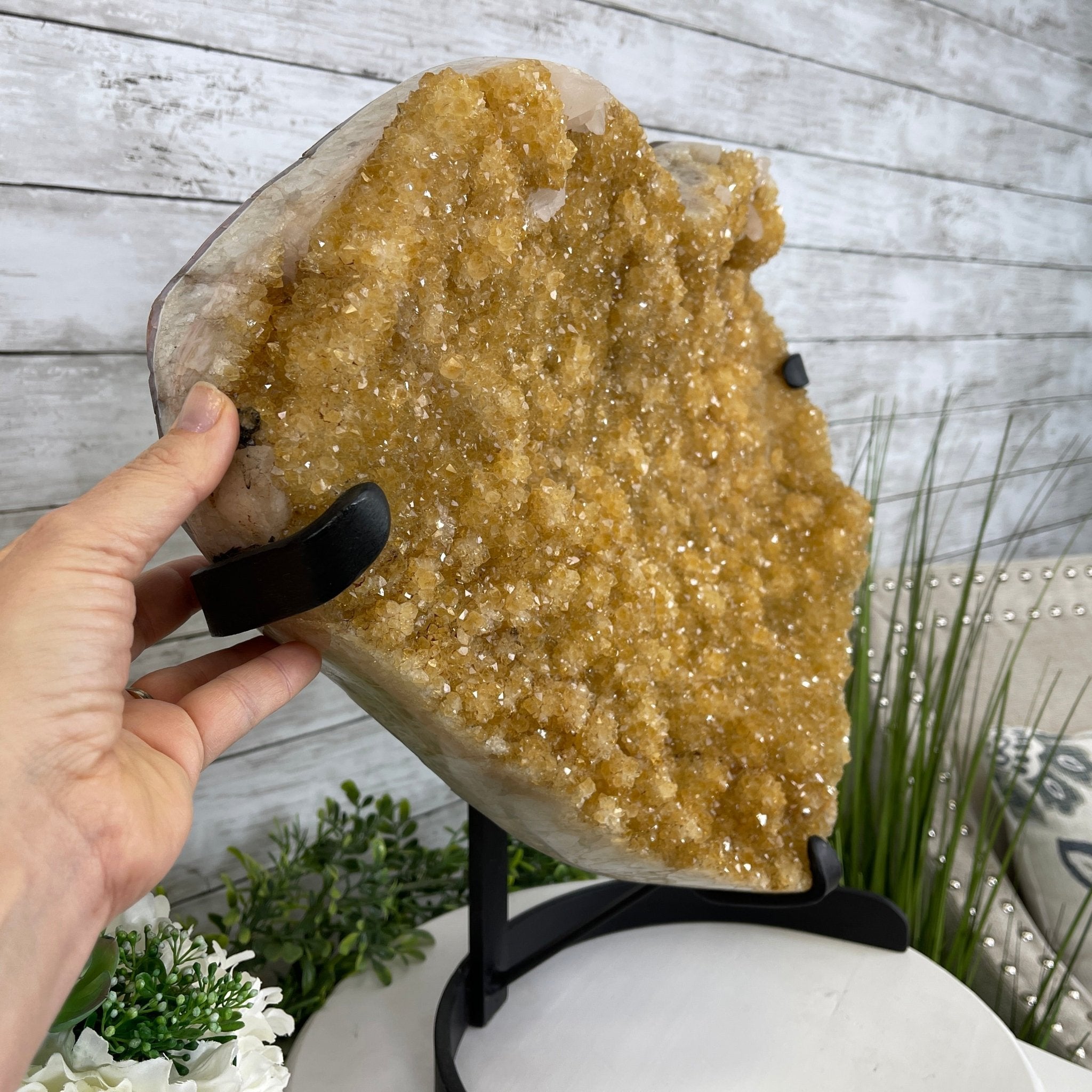 Extra Quality Citrine Heart Geode, metal stand, 49.3 lbs & 18.25" Tall Model #5465-0006 by Brazil Gems - Brazil GemsBrazil GemsExtra Quality Citrine Heart Geode, metal stand, 49.3 lbs & 18.25" Tall Model #5465-0006 by Brazil GemsHearts5465-0006