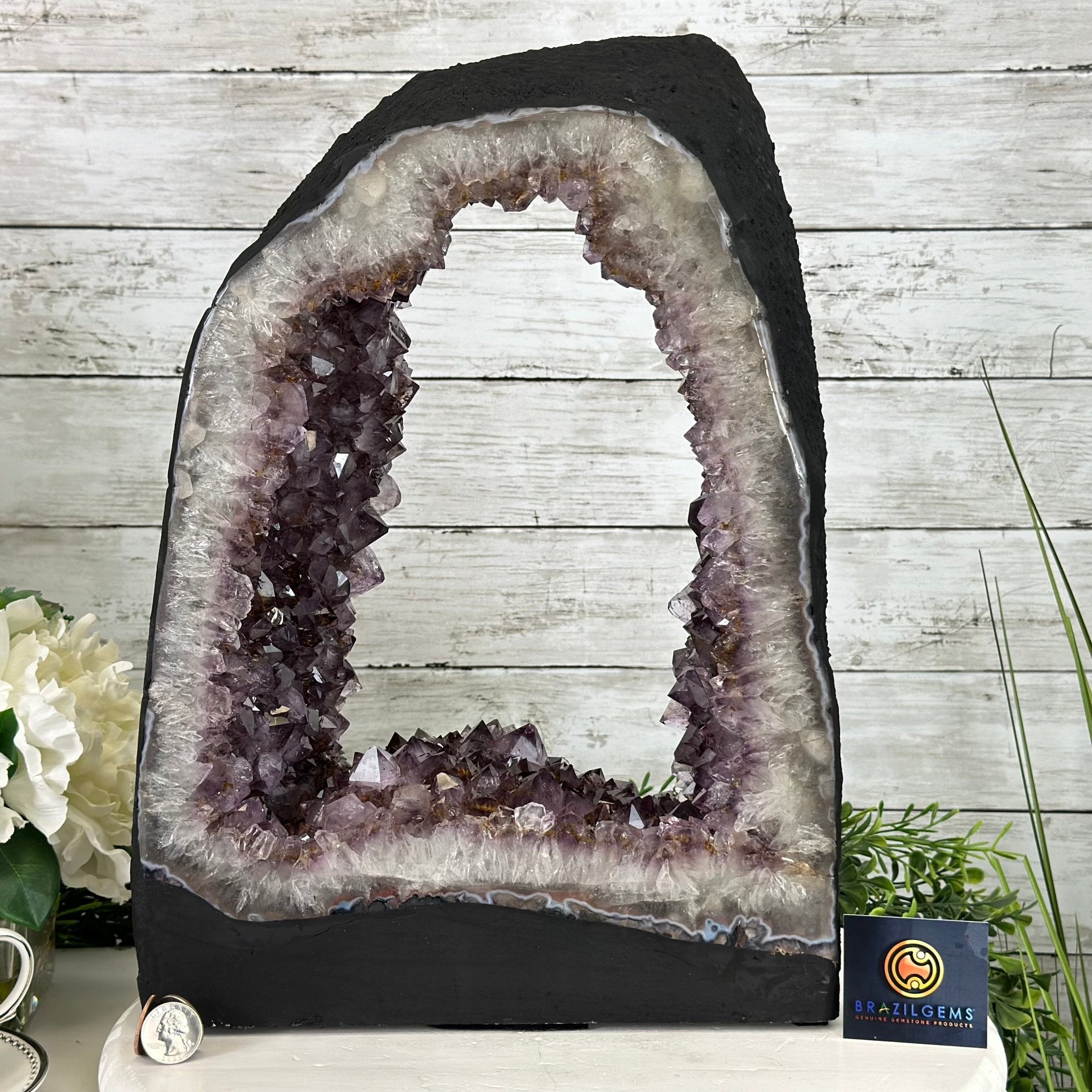 Extra Quality Open 2-Sided Brazilian Amethyst Cathedral, 29.9 lbs, 16.1" tall, Model #5605-0139 by Brazil Gems - Brazil GemsBrazil GemsExtra Quality Open 2-Sided Brazilian Amethyst Cathedral, 29.9 lbs, 16.1" tall, Model #5605-0139 by Brazil GemsOpen 2-Sided Cathedrals5605-0139
