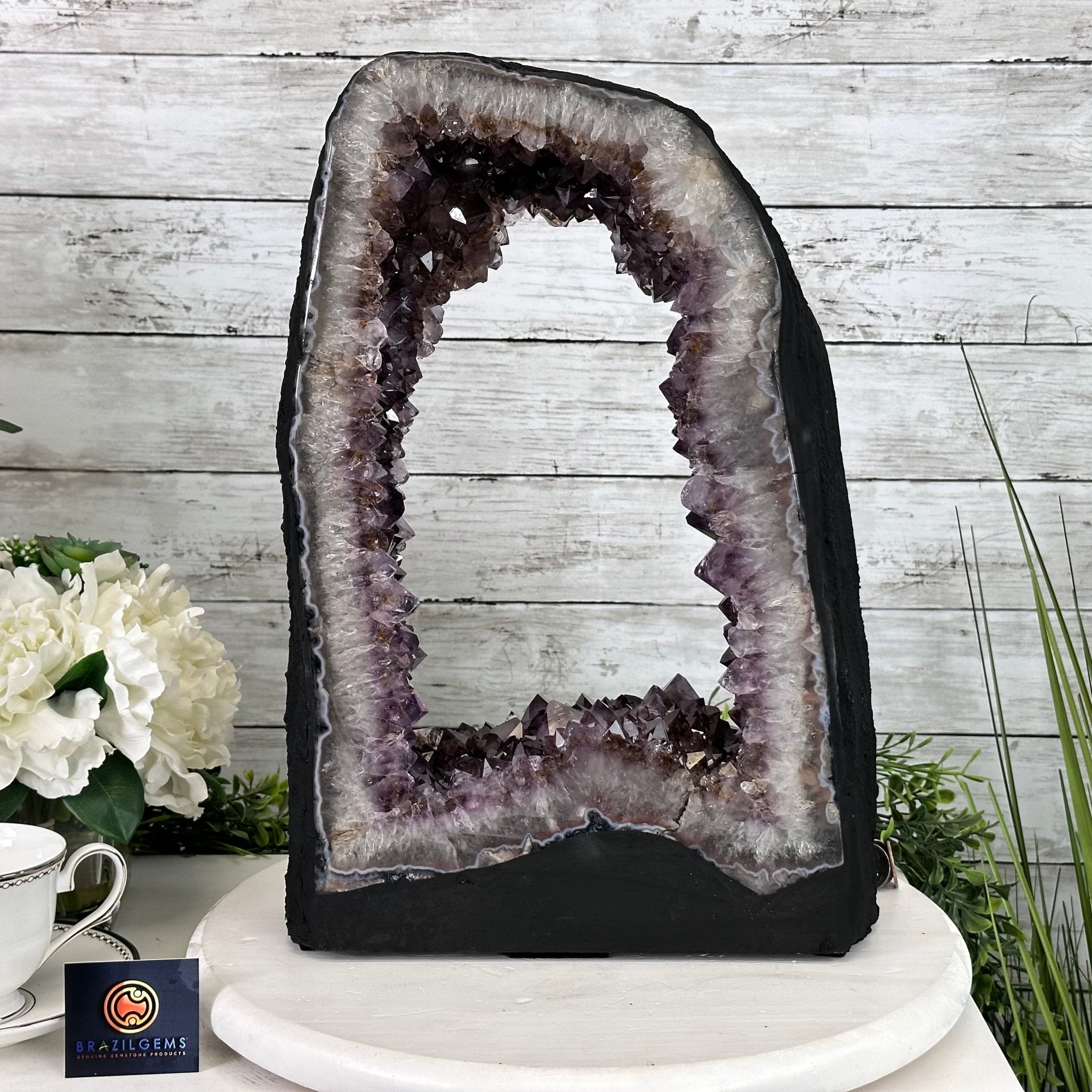 Extra Quality Open 2-Sided Brazilian Amethyst Cathedral, 29.9 lbs, 16.1" tall, Model #5605-0139 by Brazil Gems - Brazil GemsBrazil GemsExtra Quality Open 2-Sided Brazilian Amethyst Cathedral, 29.9 lbs, 16.1" tall, Model #5605-0139 by Brazil GemsOpen 2-Sided Cathedrals5605-0139