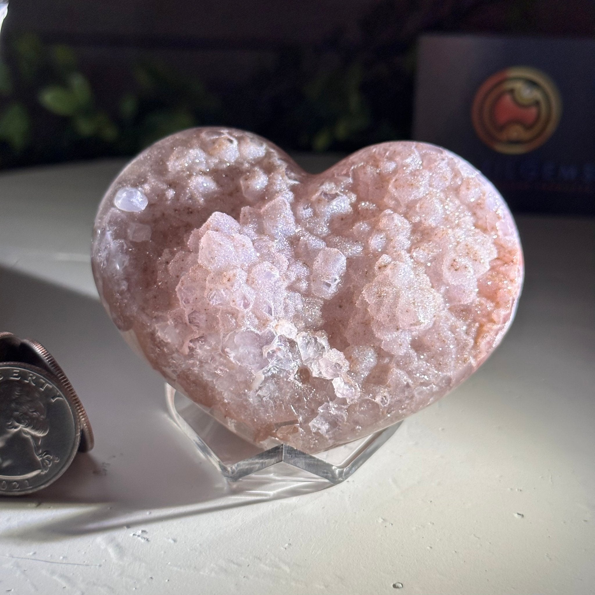Extra Quality Pink Amethyst Heart Geode on an Acrylic Stand, 0.57 lbs & 2.1" Tall #5462-0042 by Brazil Gems - Brazil GemsBrazil GemsExtra Quality Pink Amethyst Heart Geode on an Acrylic Stand, 0.57 lbs & 2.1" Tall #5462-0042 by Brazil GemsHearts5462-0042