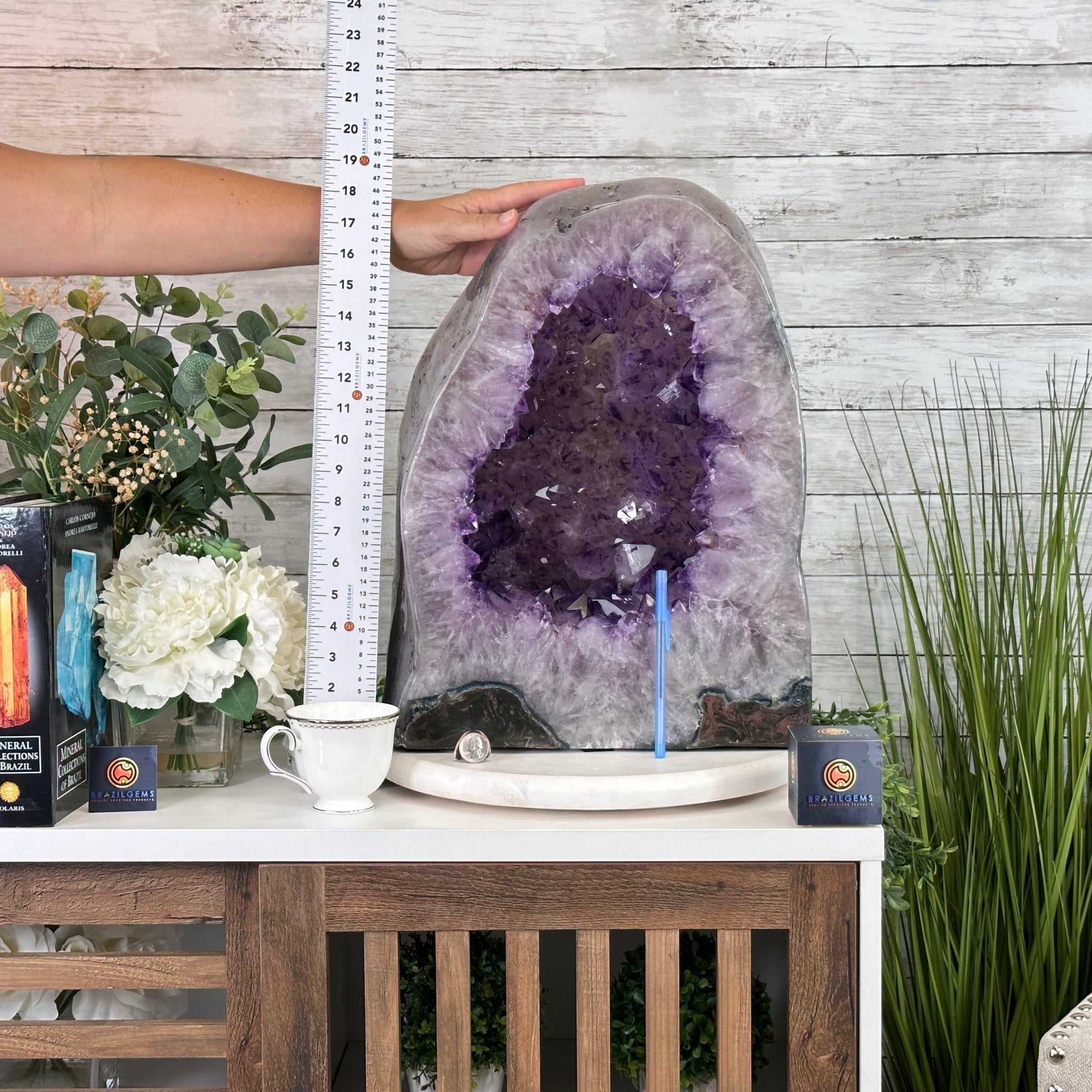 Extra Quality Polished Brazilian Amethyst Cathedral, 102.1 lbs & 18.3" tall Model #5602-0045 by Brazil Gems - Brazil GemsBrazil GemsExtra Quality Polished Brazilian Amethyst Cathedral, 102.1 lbs & 18.3" tall Model #5602-0045 by Brazil GemsPolished Cathedrals5602-0045