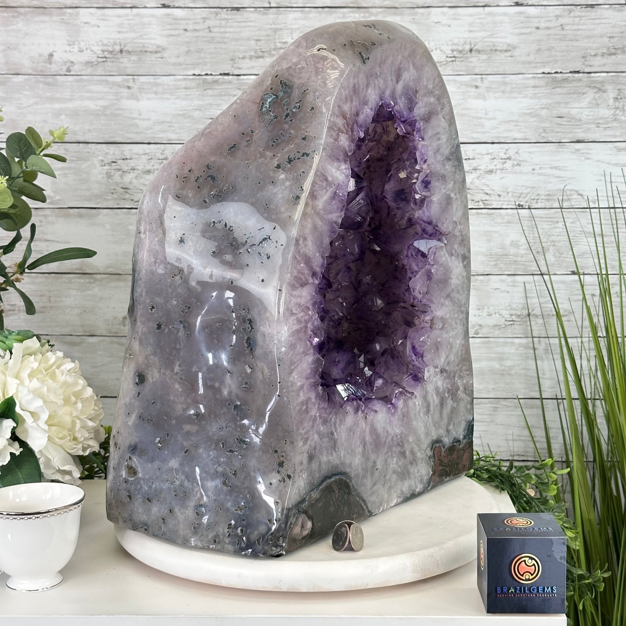 Extra Quality Polished Brazilian Amethyst Cathedral, 102.1 lbs & 18.3" tall Model #5602-0045 by Brazil Gems - Brazil GemsBrazil GemsExtra Quality Polished Brazilian Amethyst Cathedral, 102.1 lbs & 18.3" tall Model #5602-0045 by Brazil GemsPolished Cathedrals5602-0045