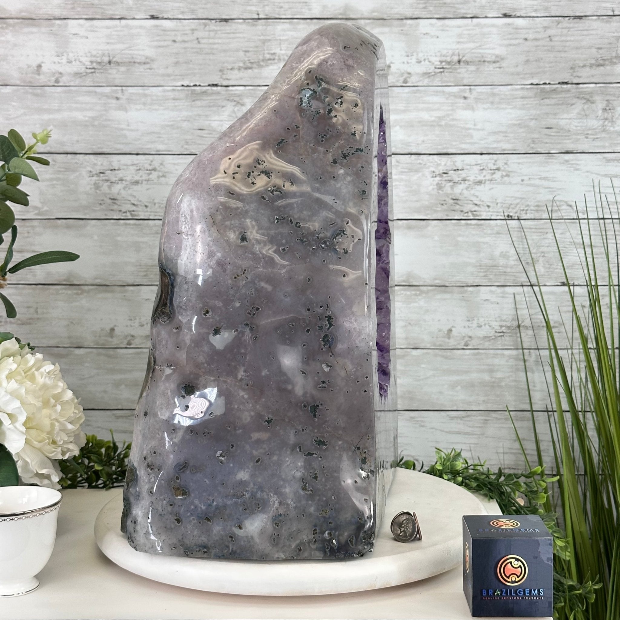 Extra Quality Polished Brazilian Amethyst Cathedral, 102.1 lbs & 18.3" tall Model #5602-0045 by Brazil Gems - Brazil GemsBrazil GemsExtra Quality Polished Brazilian Amethyst Cathedral, 102.1 lbs & 18.3" tall Model #5602-0045 by Brazil GemsPolished Cathedrals5602-0045