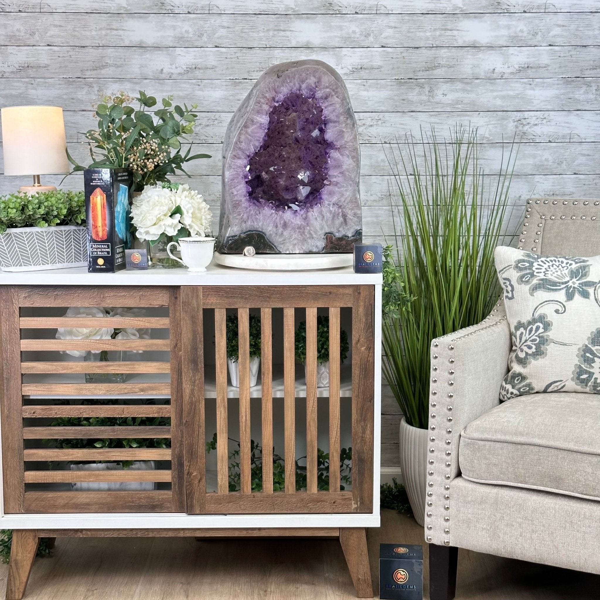 Extra Quality Polished Brazilian Amethyst Cathedral, 102.1 lbs & 18.3" tall Model #5602-0045 by Brazil Gems - Brazil GemsBrazil GemsExtra Quality Polished Brazilian Amethyst Cathedral, 102.1 lbs & 18.3" tall Model #5602-0045 by Brazil GemsPolished Cathedrals5602-0045