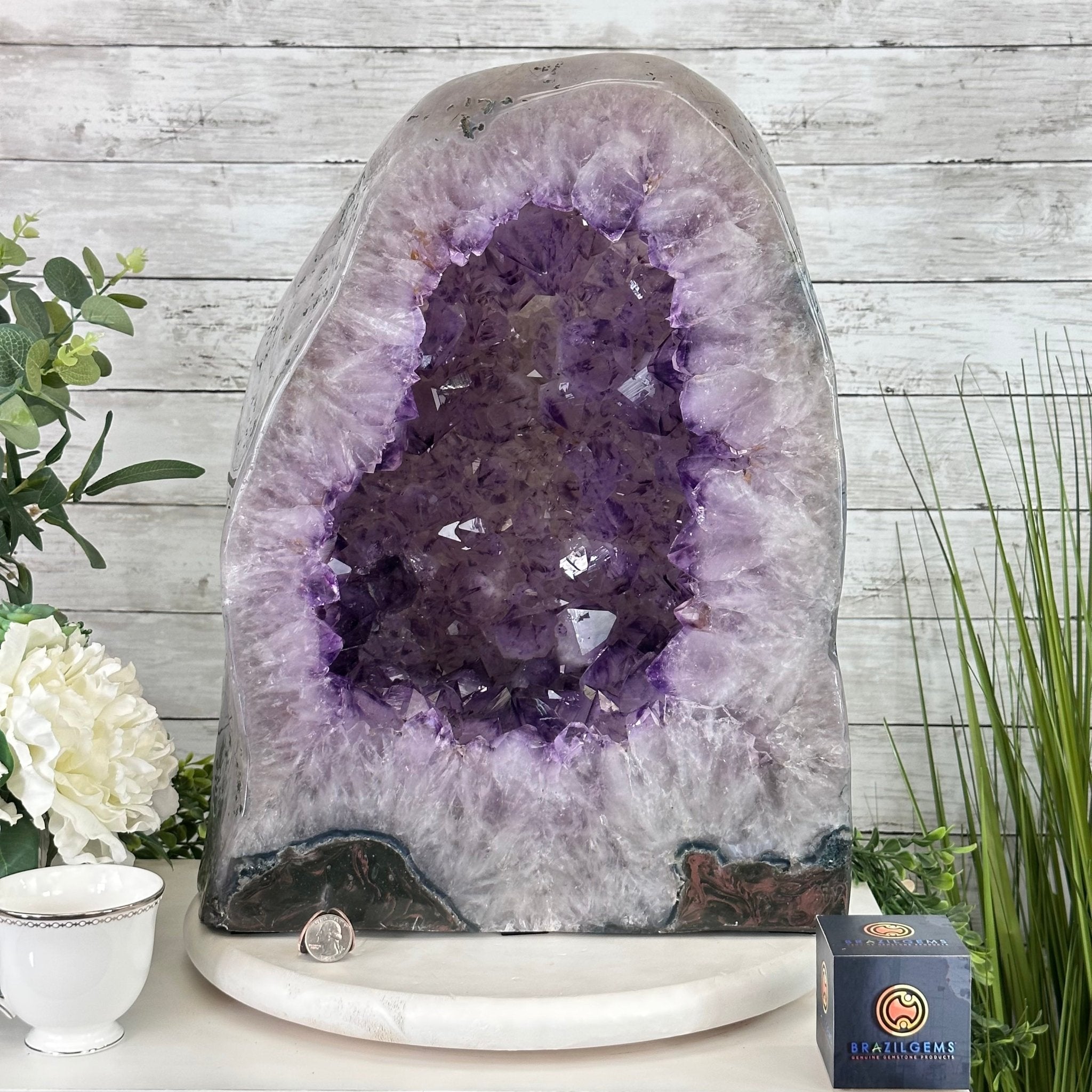 Extra Quality Polished Brazilian Amethyst Cathedral, 102.1 lbs & 18.3" tall Model #5602-0045 by Brazil Gems - Brazil GemsBrazil GemsExtra Quality Polished Brazilian Amethyst Cathedral, 102.1 lbs & 18.3" tall Model #5602-0045 by Brazil GemsPolished Cathedrals5602-0045