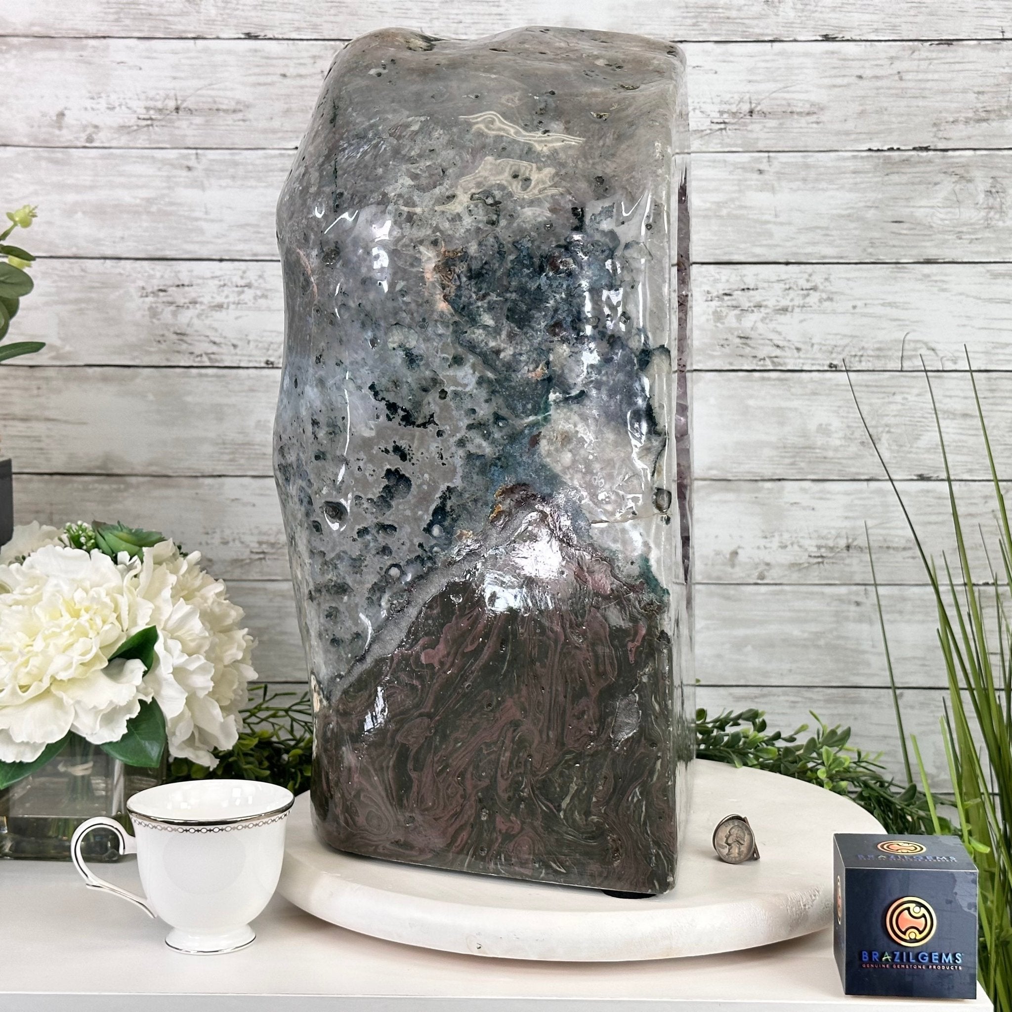 Extra Quality Polished Brazilian Amethyst Cathedral, 103.3 lbs & 18.9" tall Model #5602-0199 by Brazil Gems - Brazil GemsBrazil GemsExtra Quality Polished Brazilian Amethyst Cathedral, 103.3 lbs & 18.9" tall Model #5602-0199 by Brazil GemsPolished Cathedrals5602-0199