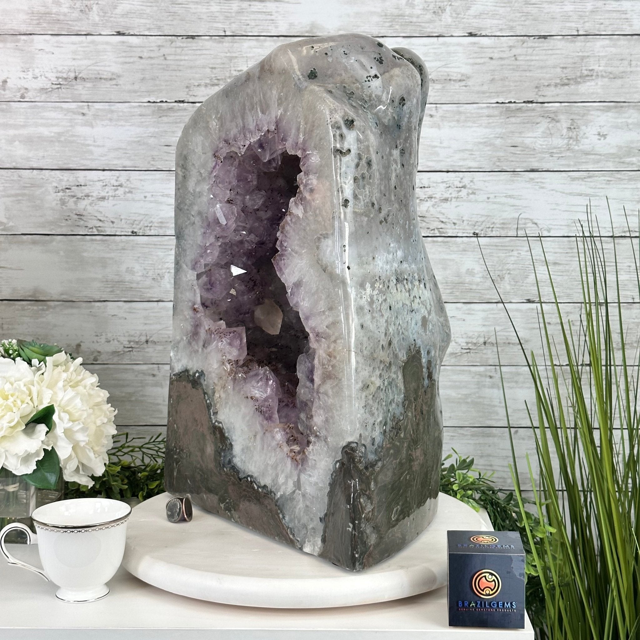 Extra Quality Polished Brazilian Amethyst Cathedral, 103.3 lbs & 18.9" tall Model #5602-0199 by Brazil Gems - Brazil GemsBrazil GemsExtra Quality Polished Brazilian Amethyst Cathedral, 103.3 lbs & 18.9" tall Model #5602-0199 by Brazil GemsPolished Cathedrals5602-0199
