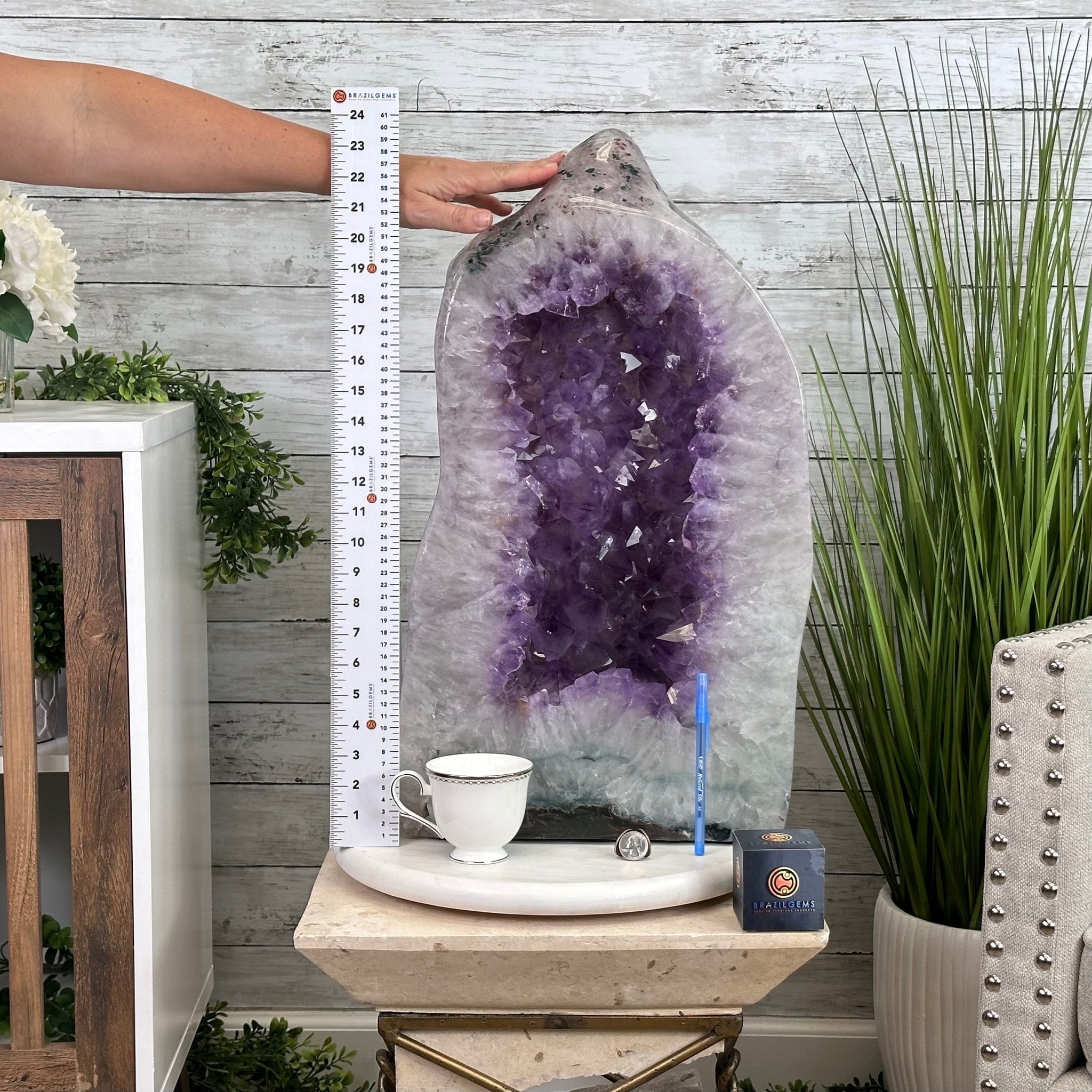 Extra Quality Polished Brazilian Amethyst Cathedral, 106.6 lbs & 23.75" tall Model #5602-0030 by Brazil Gems - Brazil GemsBrazil GemsExtra Quality Polished Brazilian Amethyst Cathedral, 106.6 lbs & 23.75" tall Model #5602-0030 by Brazil GemsPolished Cathedrals5602-0030