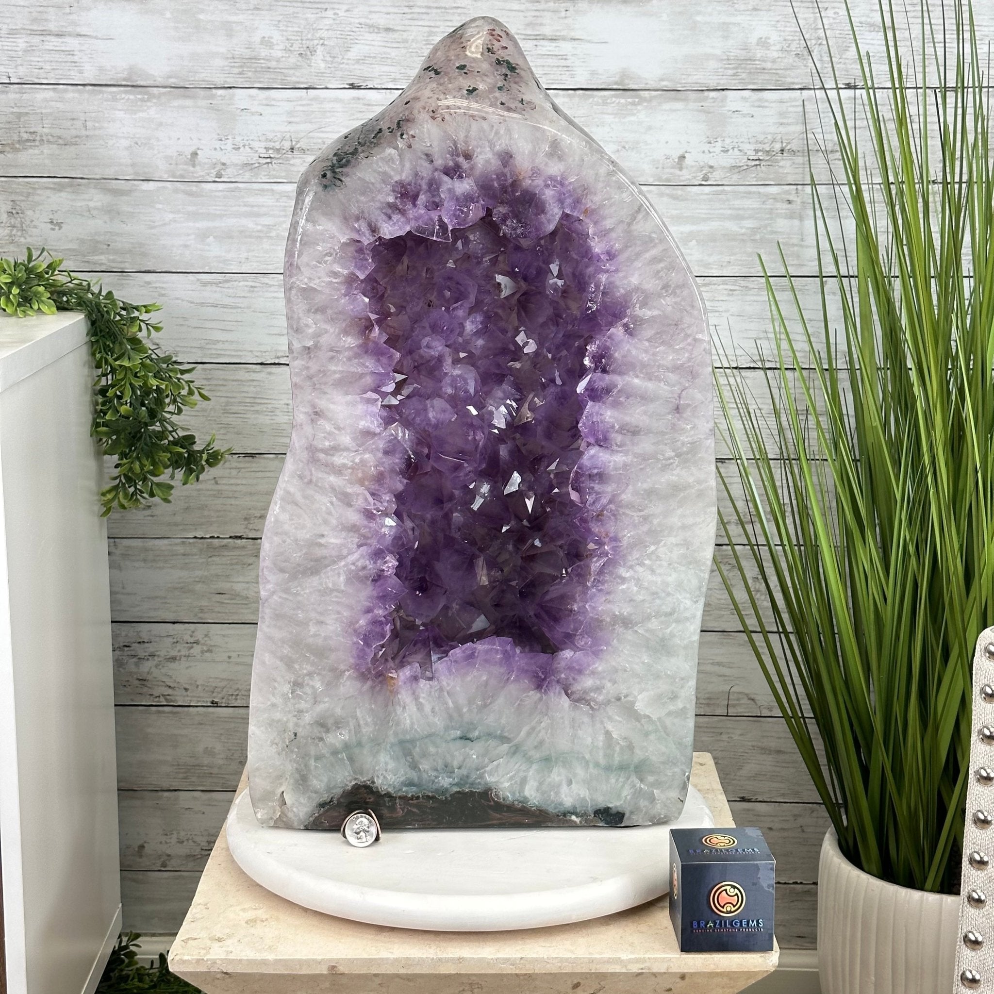 Extra Quality Polished Brazilian Amethyst Cathedral, 106.6 lbs & 23.75" tall Model #5602-0030 by Brazil Gems - Brazil GemsBrazil GemsExtra Quality Polished Brazilian Amethyst Cathedral, 106.6 lbs & 23.75" tall Model #5602-0030 by Brazil GemsPolished Cathedrals5602-0030