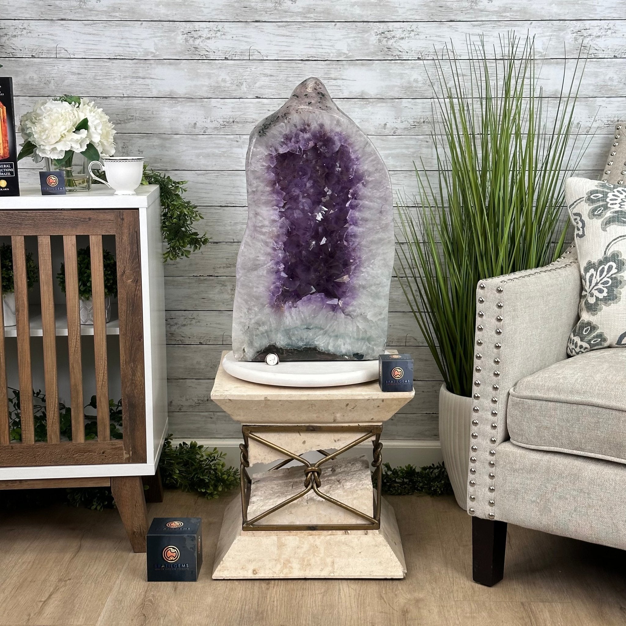 Extra Quality Polished Brazilian Amethyst Cathedral, 106.6 lbs & 23.75" tall Model #5602-0030 by Brazil Gems - Brazil GemsBrazil GemsExtra Quality Polished Brazilian Amethyst Cathedral, 106.6 lbs & 23.75" tall Model #5602-0030 by Brazil GemsPolished Cathedrals5602-0030