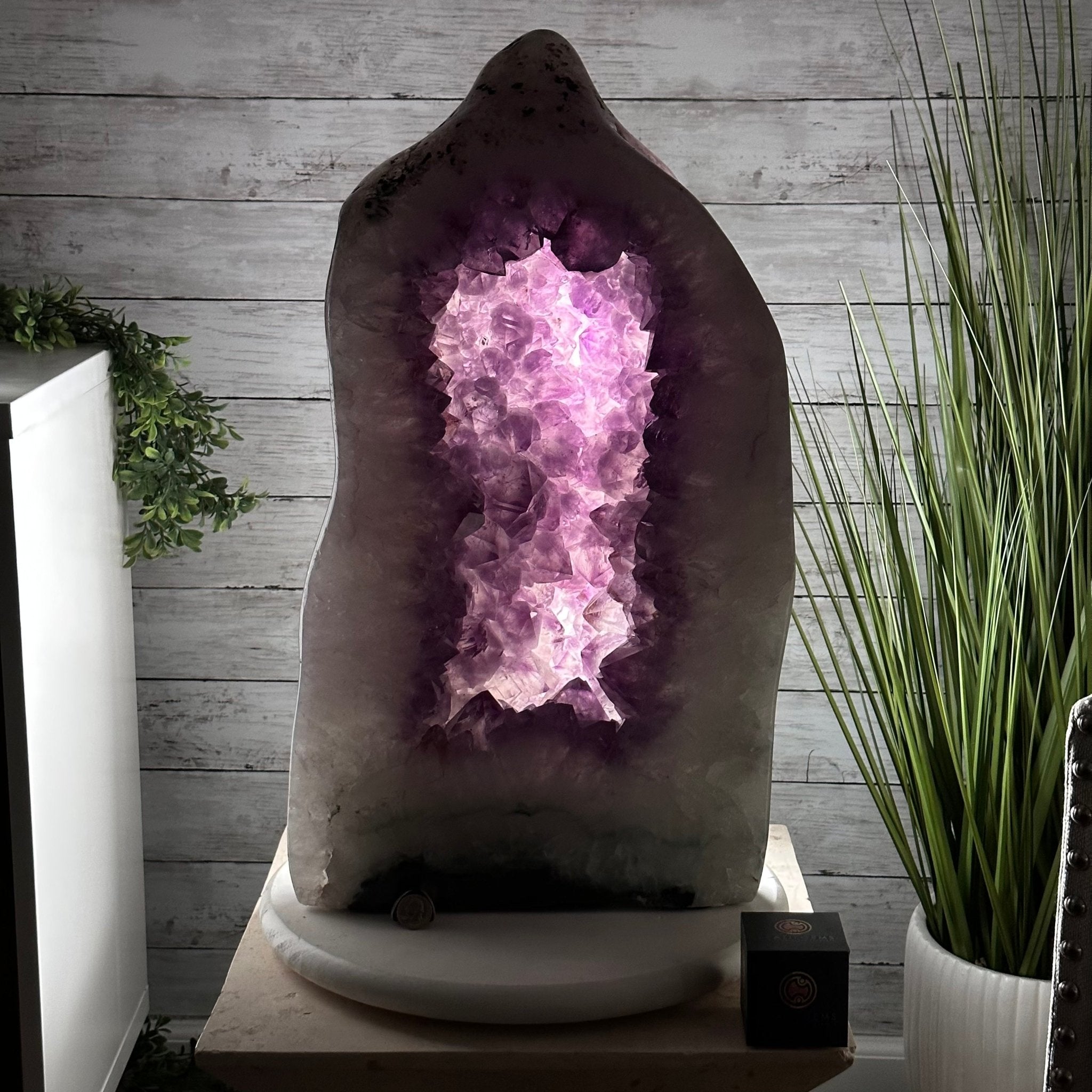 Extra Quality Polished Brazilian Amethyst Cathedral, 106.6 lbs & 23.75" tall Model #5602-0030 by Brazil Gems - Brazil GemsBrazil GemsExtra Quality Polished Brazilian Amethyst Cathedral, 106.6 lbs & 23.75" tall Model #5602-0030 by Brazil GemsPolished Cathedrals5602-0030