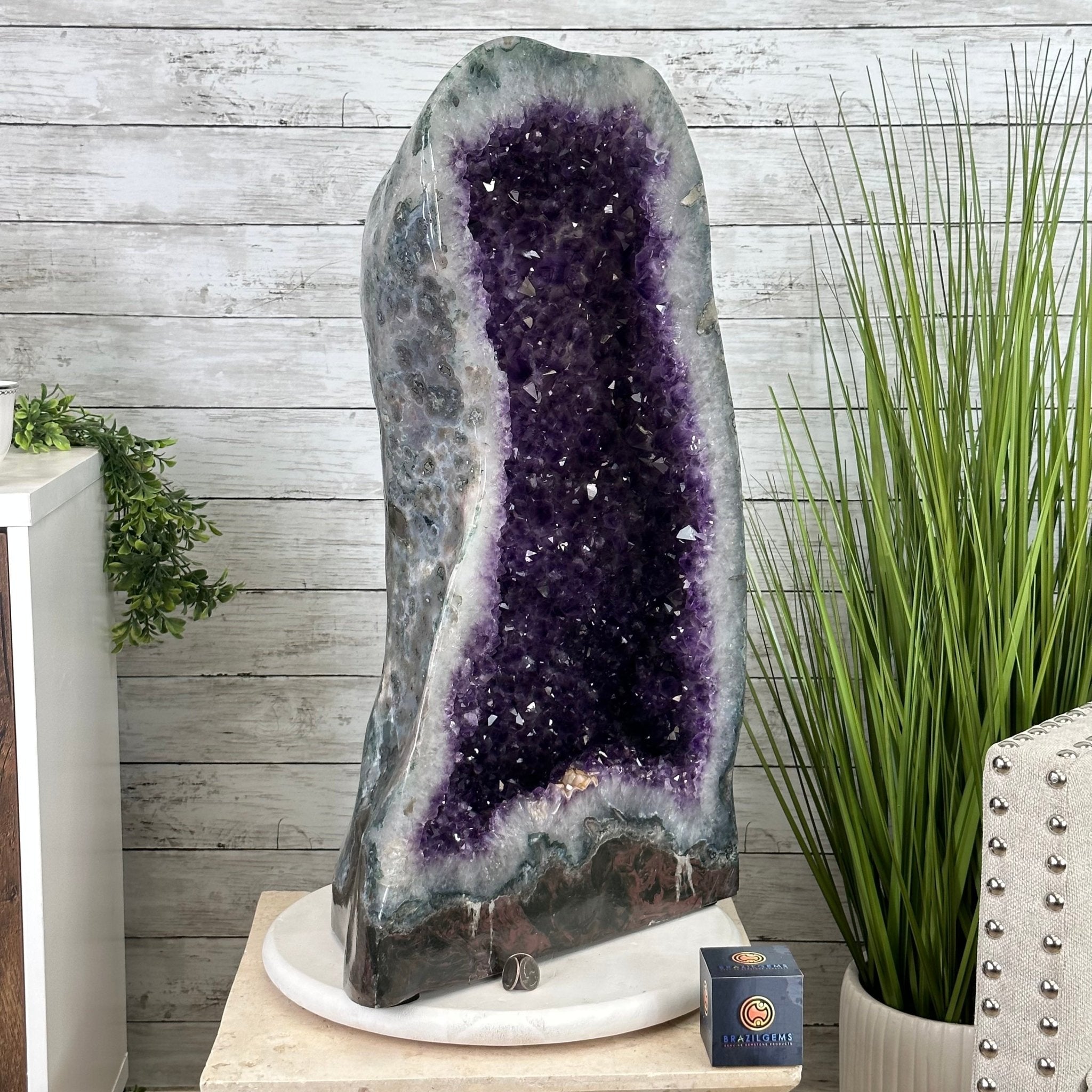 Extra Quality Polished Brazilian Amethyst Cathedral, 110.5 lbs & 26.5" tall Model #5602-0063 by Brazil Gems - Brazil GemsBrazil GemsExtra Quality Polished Brazilian Amethyst Cathedral, 110.5 lbs & 26.5" tall Model #5602-0063 by Brazil GemsPolished Cathedrals5602-0063