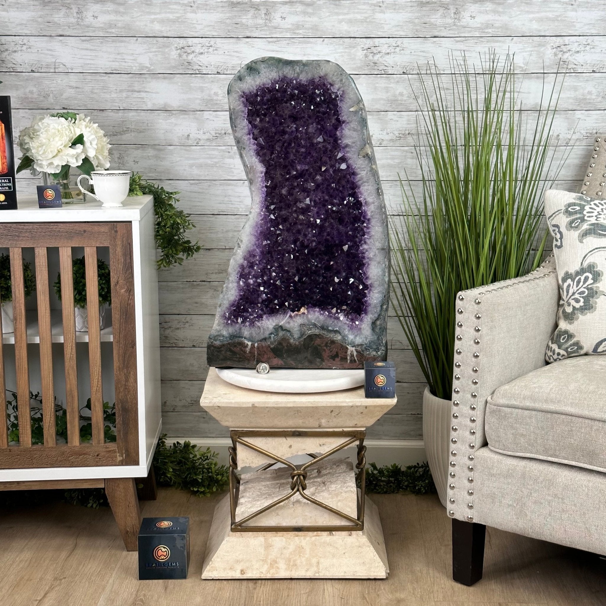 Extra Quality Polished Brazilian Amethyst Cathedral, 110.5 lbs & 26.5" tall Model #5602-0063 by Brazil Gems - Brazil GemsBrazil GemsExtra Quality Polished Brazilian Amethyst Cathedral, 110.5 lbs & 26.5" tall Model #5602-0063 by Brazil GemsPolished Cathedrals5602-0063