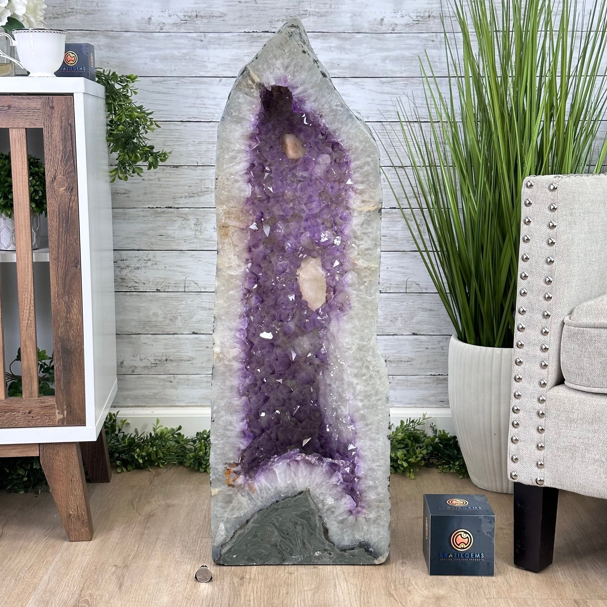 Extra Quality Polished Brazilian Amethyst Cathedral, 119.5 lbs & 34.75" tall Model #5602-0200 by Brazil Gems - Brazil GemsBrazil GemsExtra Quality Polished Brazilian Amethyst Cathedral, 119.5 lbs & 34.75" tall Model #5602-0200 by Brazil GemsPolished Cathedrals5602-0200