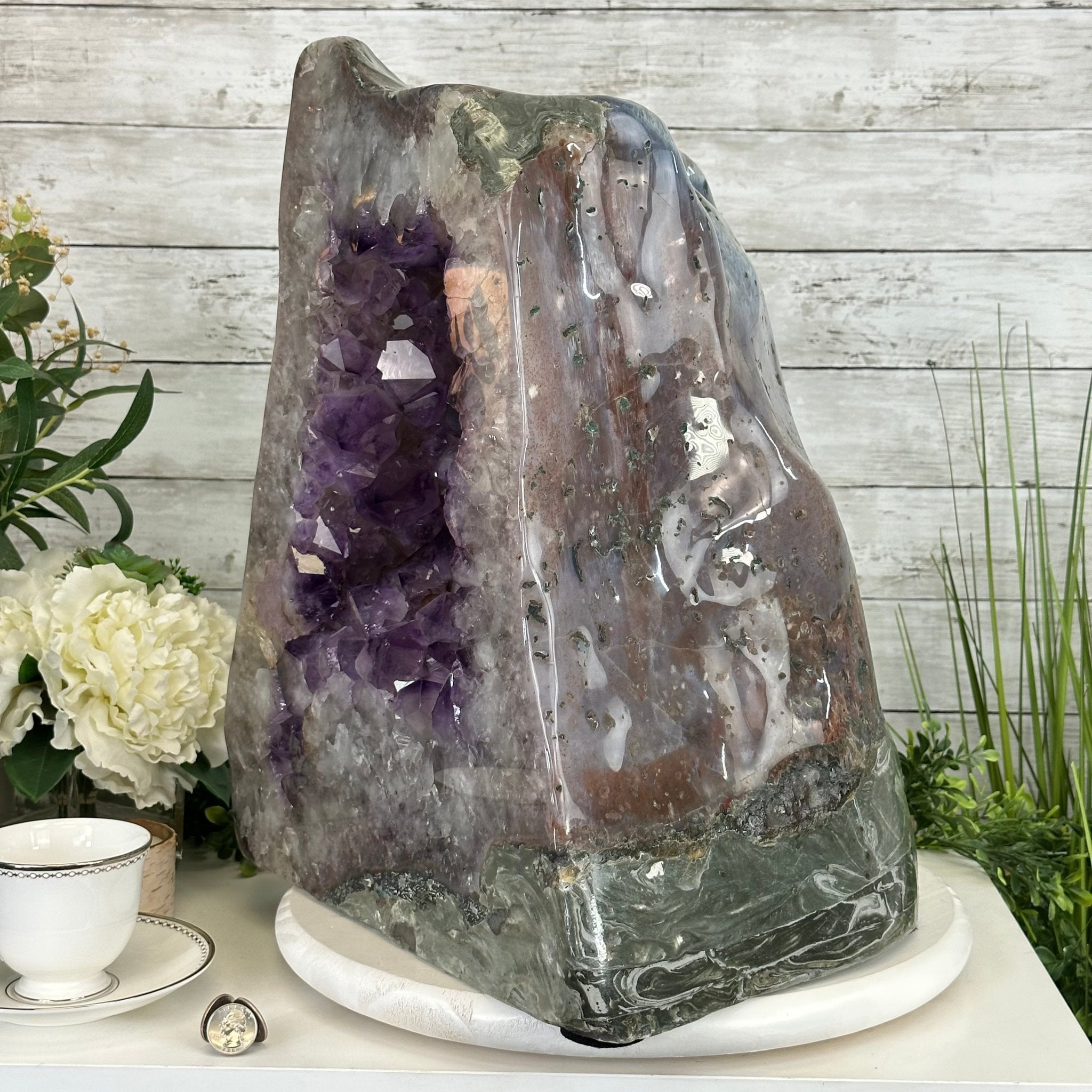 Extra Quality Polished Brazilian Amethyst Cathedral, 134.5 lbs & 18.5" tall Model #5602-0167 by Brazil Gems - Brazil GemsBrazil GemsExtra Quality Polished Brazilian Amethyst Cathedral, 134.5 lbs & 18.5" tall Model #5602-0167 by Brazil GemsPolished Cathedrals5602-0167