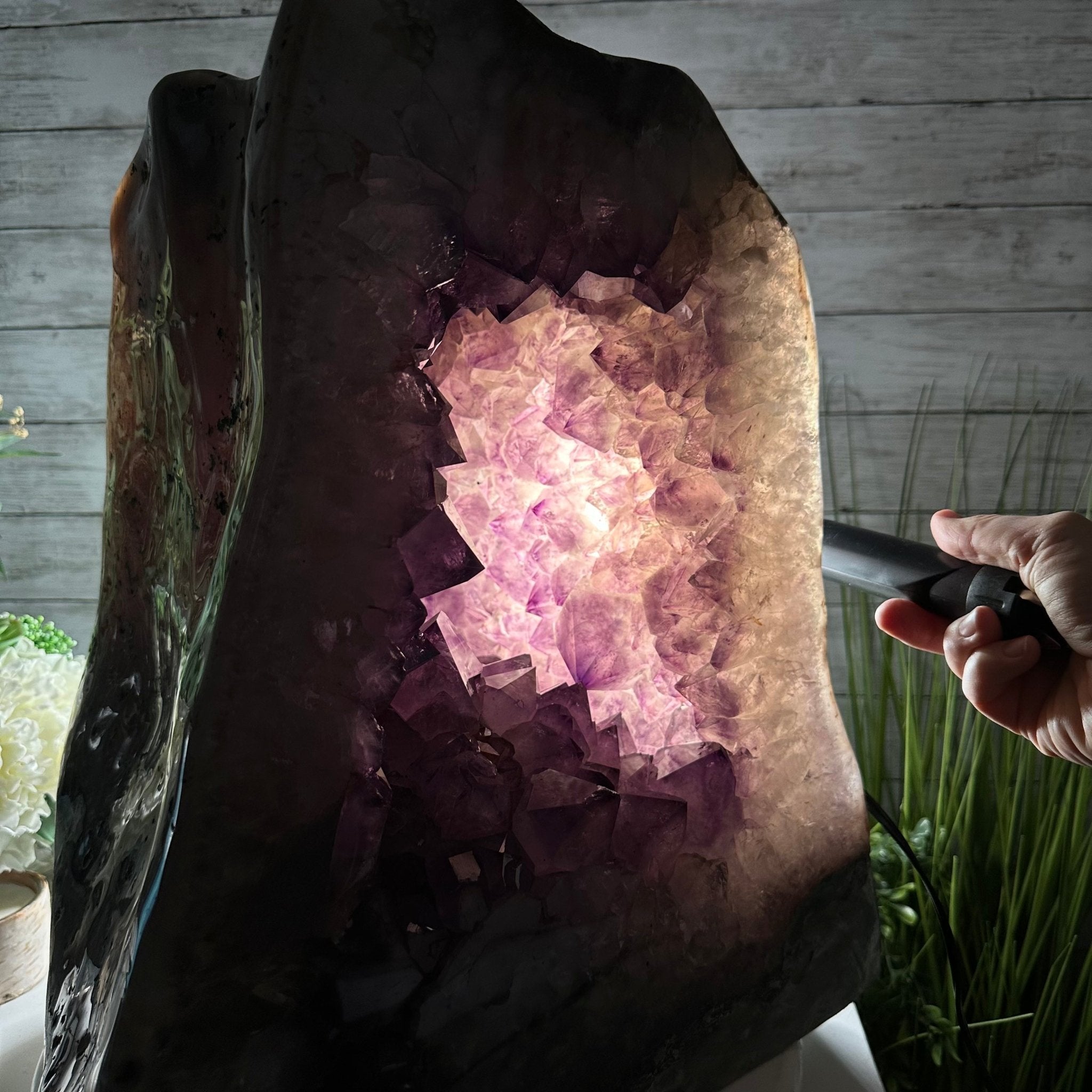 Extra Quality Polished Brazilian Amethyst Cathedral, 134.5 lbs & 18.5" tall Model #5602-0167 by Brazil Gems - Brazil GemsBrazil GemsExtra Quality Polished Brazilian Amethyst Cathedral, 134.5 lbs & 18.5" tall Model #5602-0167 by Brazil GemsPolished Cathedrals5602-0167