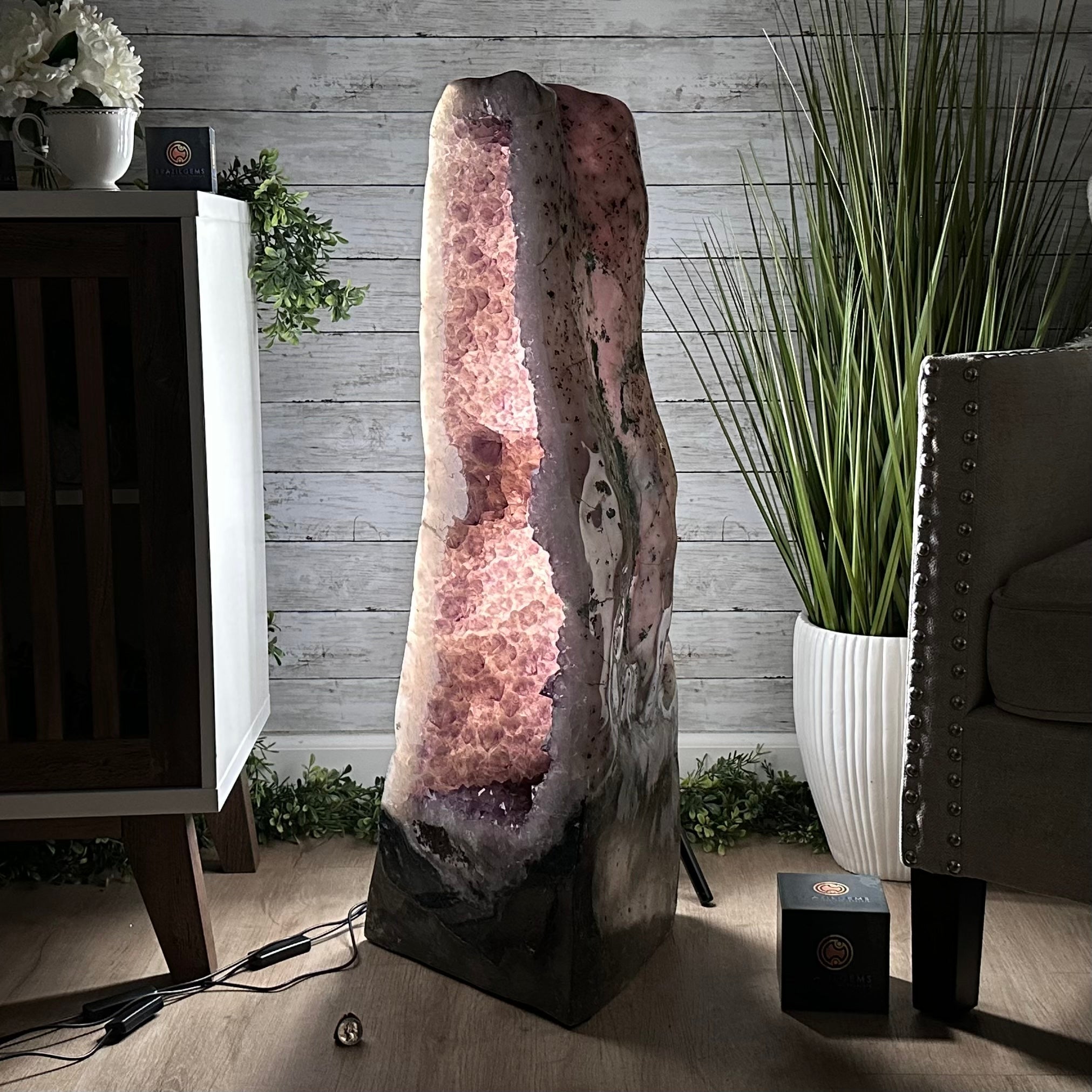 Extra Quality Polished Brazilian Amethyst Cathedral, 150.6 lbs & 35.25" tall Model #5602-0184 by Brazil Gems - Brazil GemsBrazil GemsExtra Quality Polished Brazilian Amethyst Cathedral, 150.6 lbs & 35.25" tall Model #5602-0184 by Brazil GemsPolished Cathedrals5602-0184