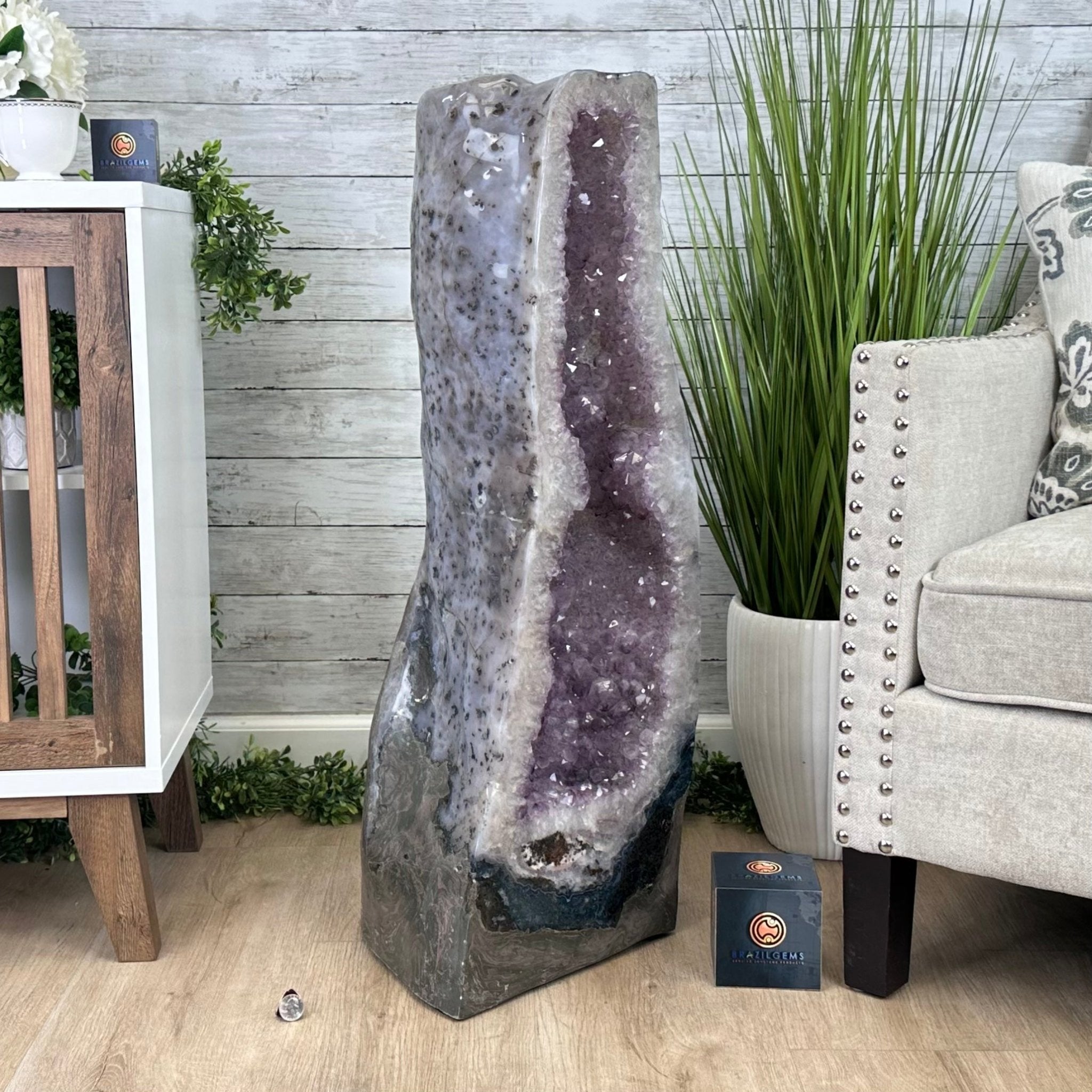 Extra Quality Polished Brazilian Amethyst Cathedral, 150.6 lbs & 35.25" tall Model #5602-0184 by Brazil Gems - Brazil GemsBrazil GemsExtra Quality Polished Brazilian Amethyst Cathedral, 150.6 lbs & 35.25" tall Model #5602-0184 by Brazil GemsPolished Cathedrals5602-0184