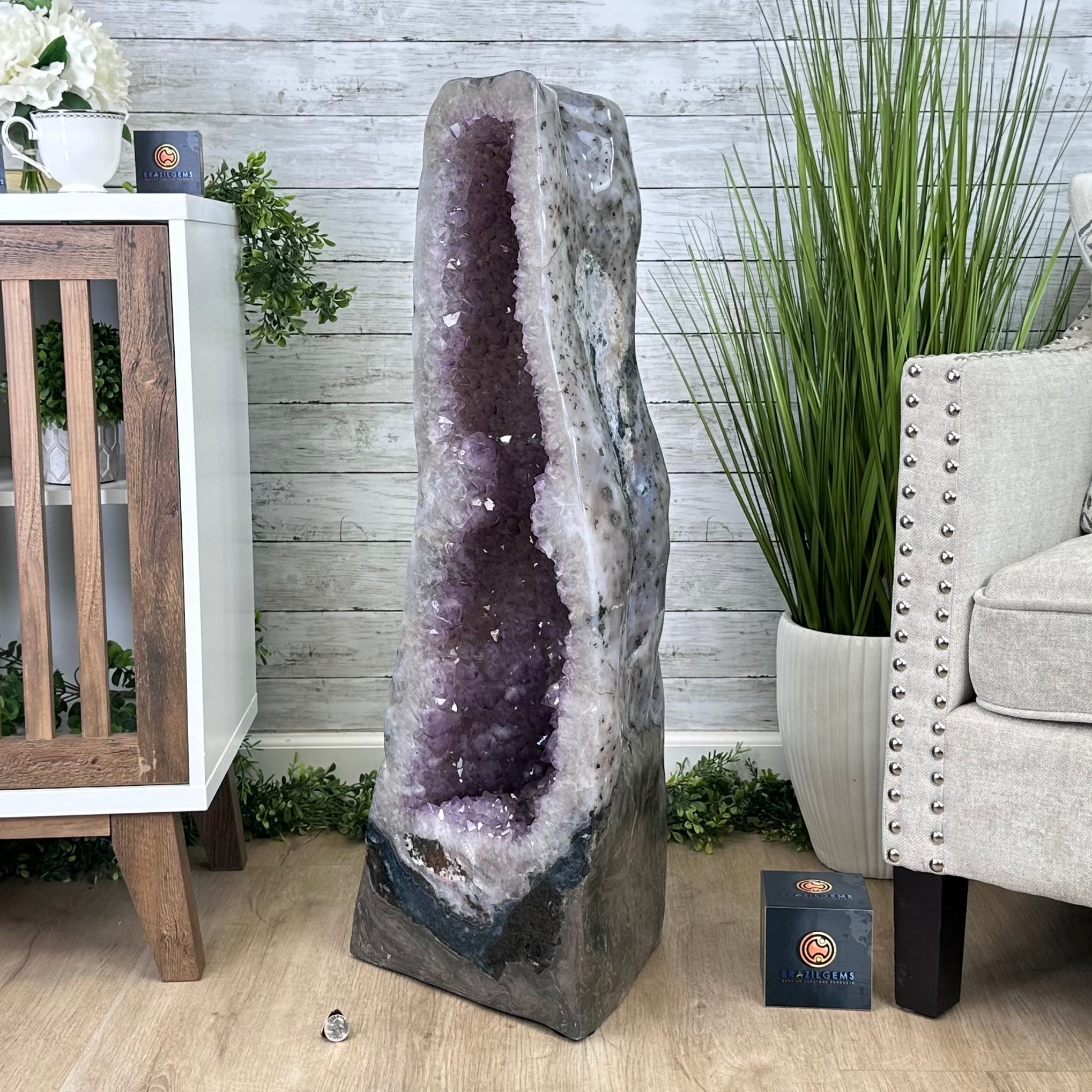 Extra Quality Polished Brazilian Amethyst Cathedral, 150.6 lbs & 35.25" tall Model #5602-0184 by Brazil Gems - Brazil GemsBrazil GemsExtra Quality Polished Brazilian Amethyst Cathedral, 150.6 lbs & 35.25" tall Model #5602-0184 by Brazil GemsPolished Cathedrals5602-0184
