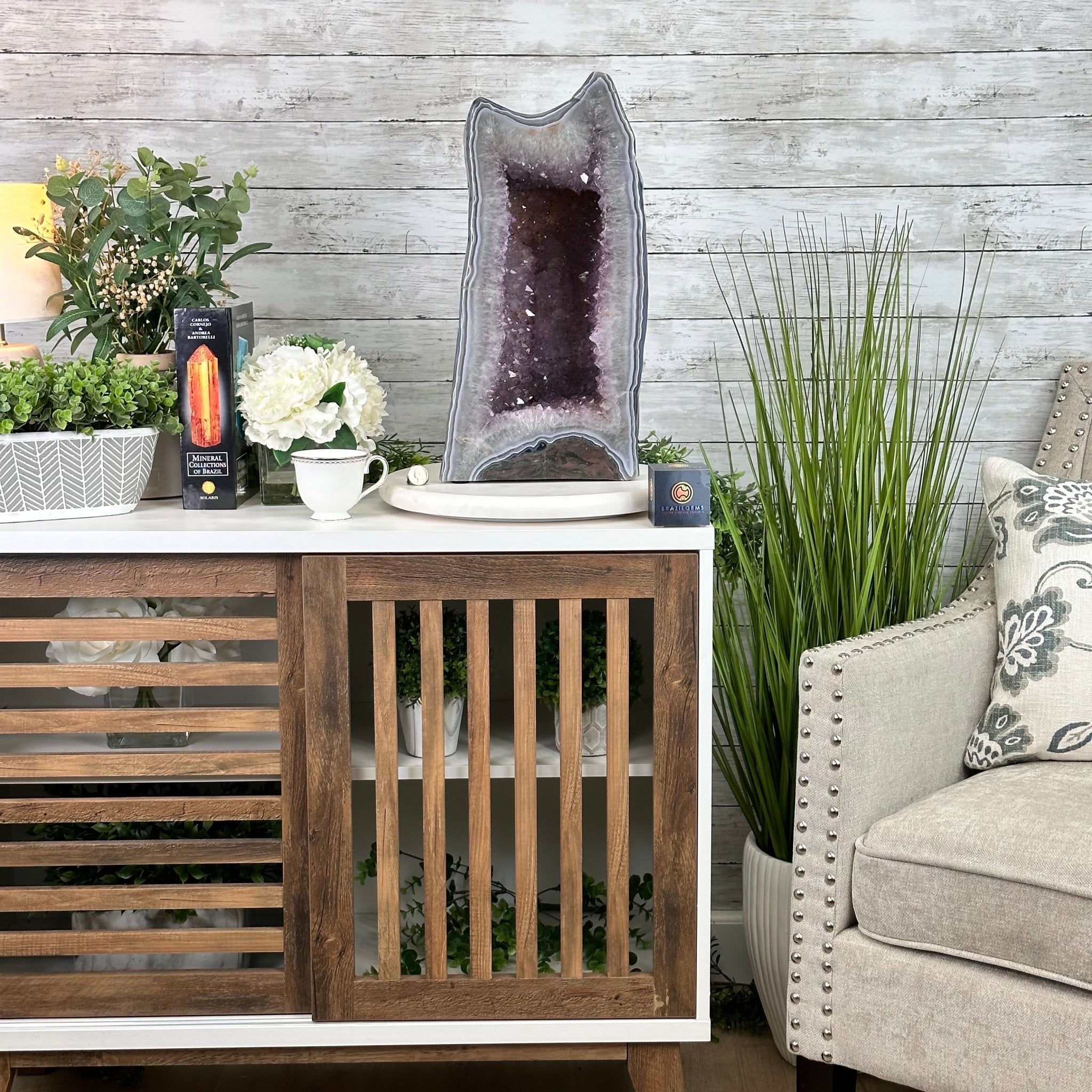 Extra Quality Polished Brazilian Amethyst Cathedral, 47.2 lbs & 18.6" tall Model #5602-0194 by Brazil Gems - Brazil GemsBrazil GemsExtra Quality Polished Brazilian Amethyst Cathedral, 47.2 lbs & 18.6" tall Model #5602-0194 by Brazil GemsPolished Cathedrals5602-0194